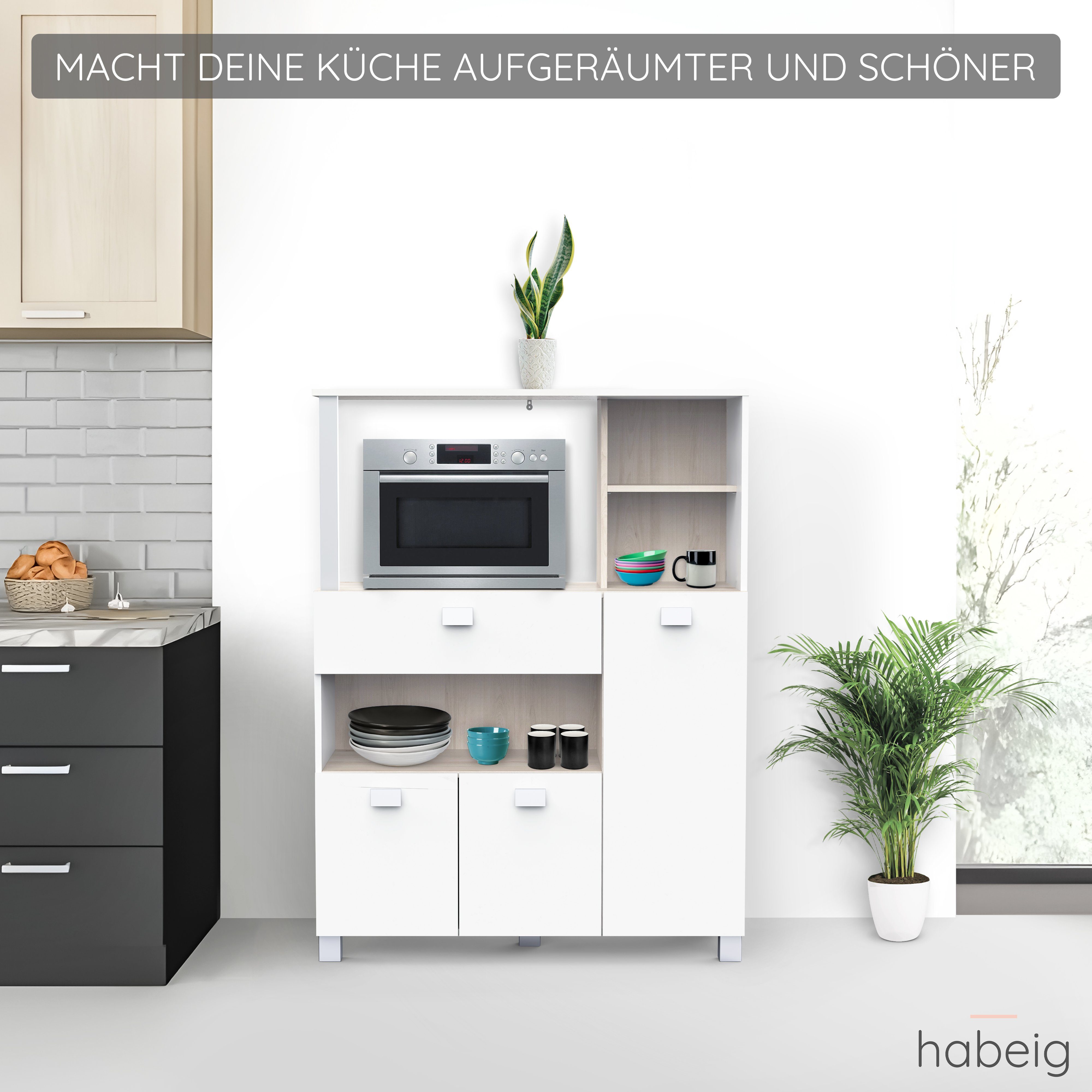 habeig Küchenbuffet Küchenschrank 146 weiß Küchenregal günstig online kaufen