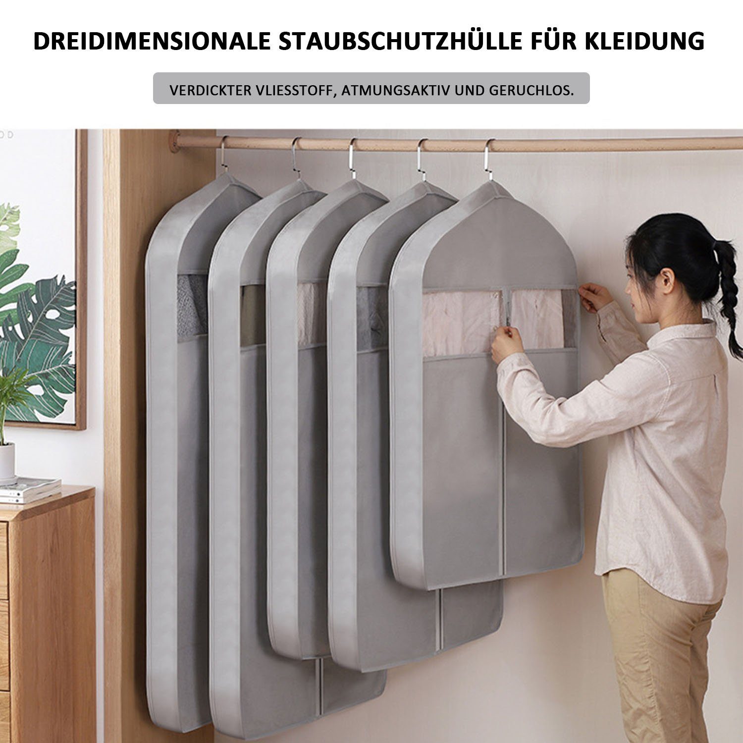 staubdichter Kleidersack transparentem MAGICSHE St) Grau 3D mit Kleidersack (3 Fenster