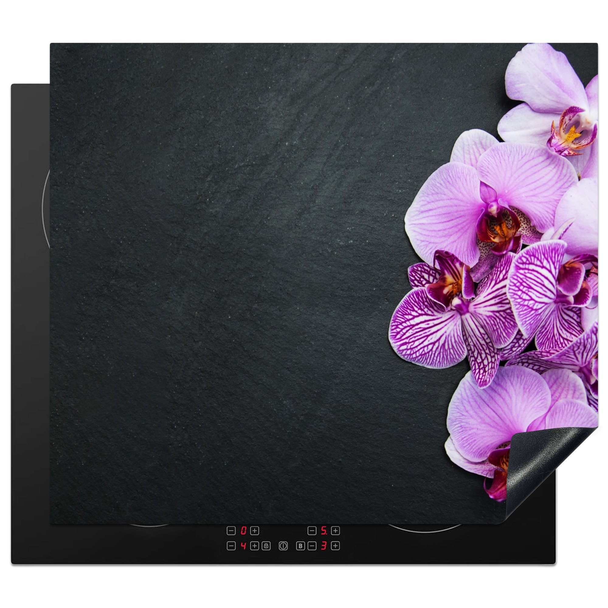 MuchoWow Herdblende-/Abdeckplatte Orchidee - Blumen - Rosa - Flora, Vinyl, (1 tlg), 57x51 cm, Induktionsschutz, Induktionskochfeld, Ceranfeldabdeckung