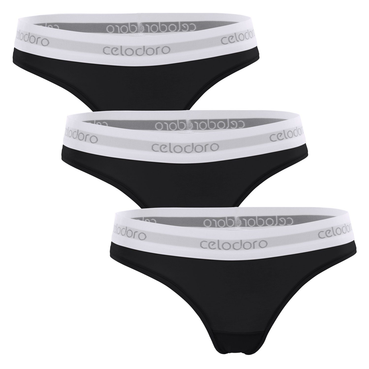 celodoro Tanga Damen Tanga, Webgummi-Bund (3er Pack) Sport Mini-Slip Schwarz