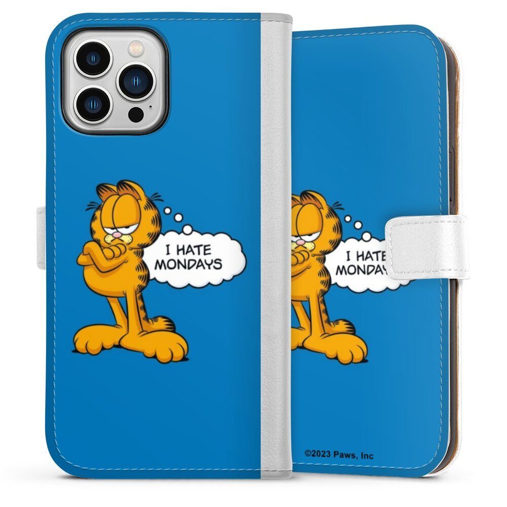 DeinDesign Handyhülle Garfield Katze Spruch Garfield I Hate Mondays Blue, Apple iPhone 13 Pro Max Hülle Handy Flip Case Wallet Cover