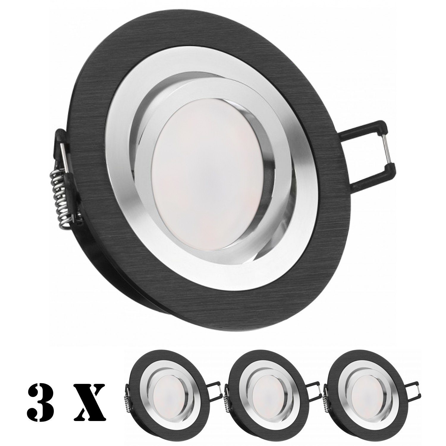 flach 5W LED Einbaustrahler mit schwarz Einbaustrahler Leuchtmittel extra LEDANDO Set in 3er LED