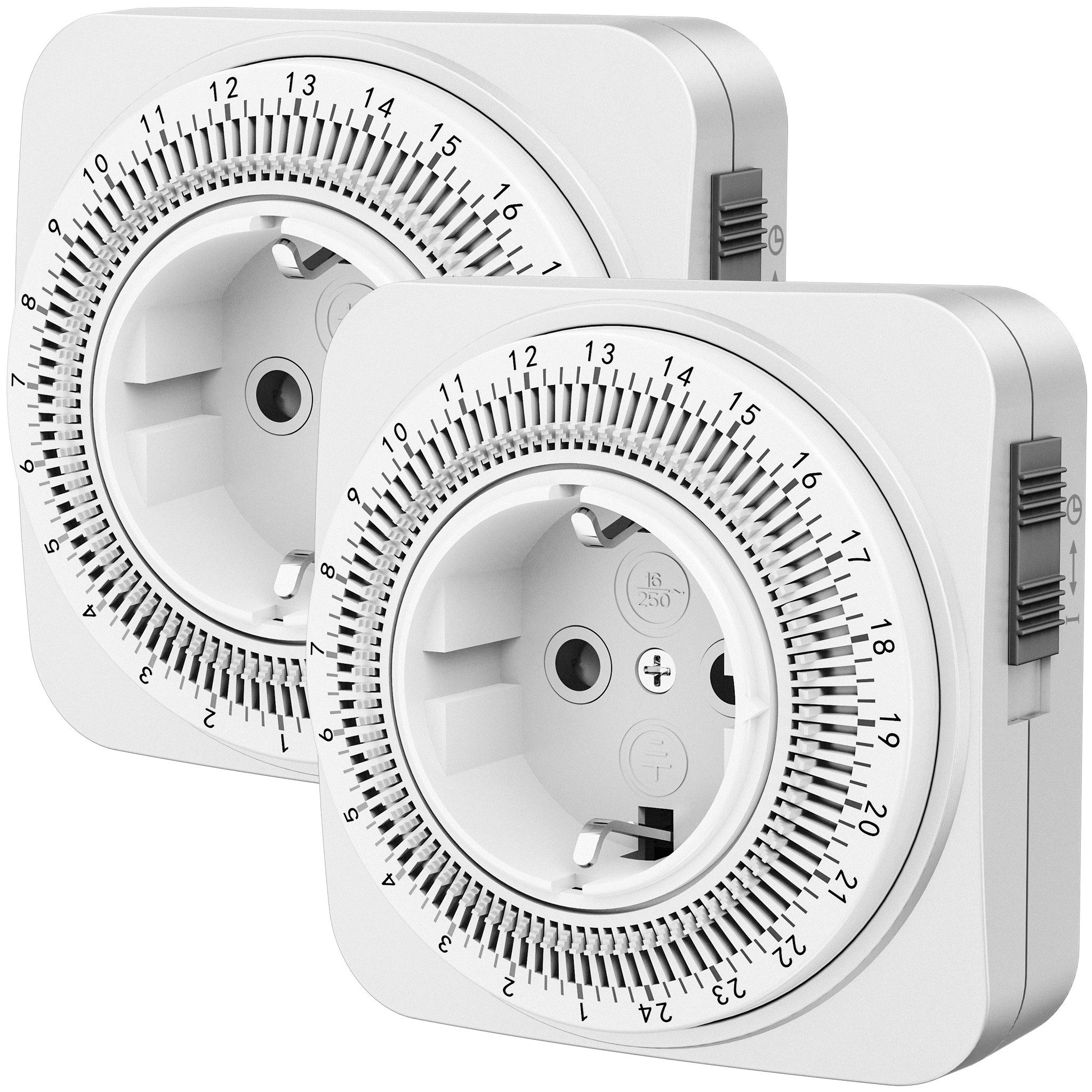 DEWENWILS Zeitschaltuhr Steckdose, mechanisch, 2er Set, 24h Zeitschaltuhr Analog, Timer
