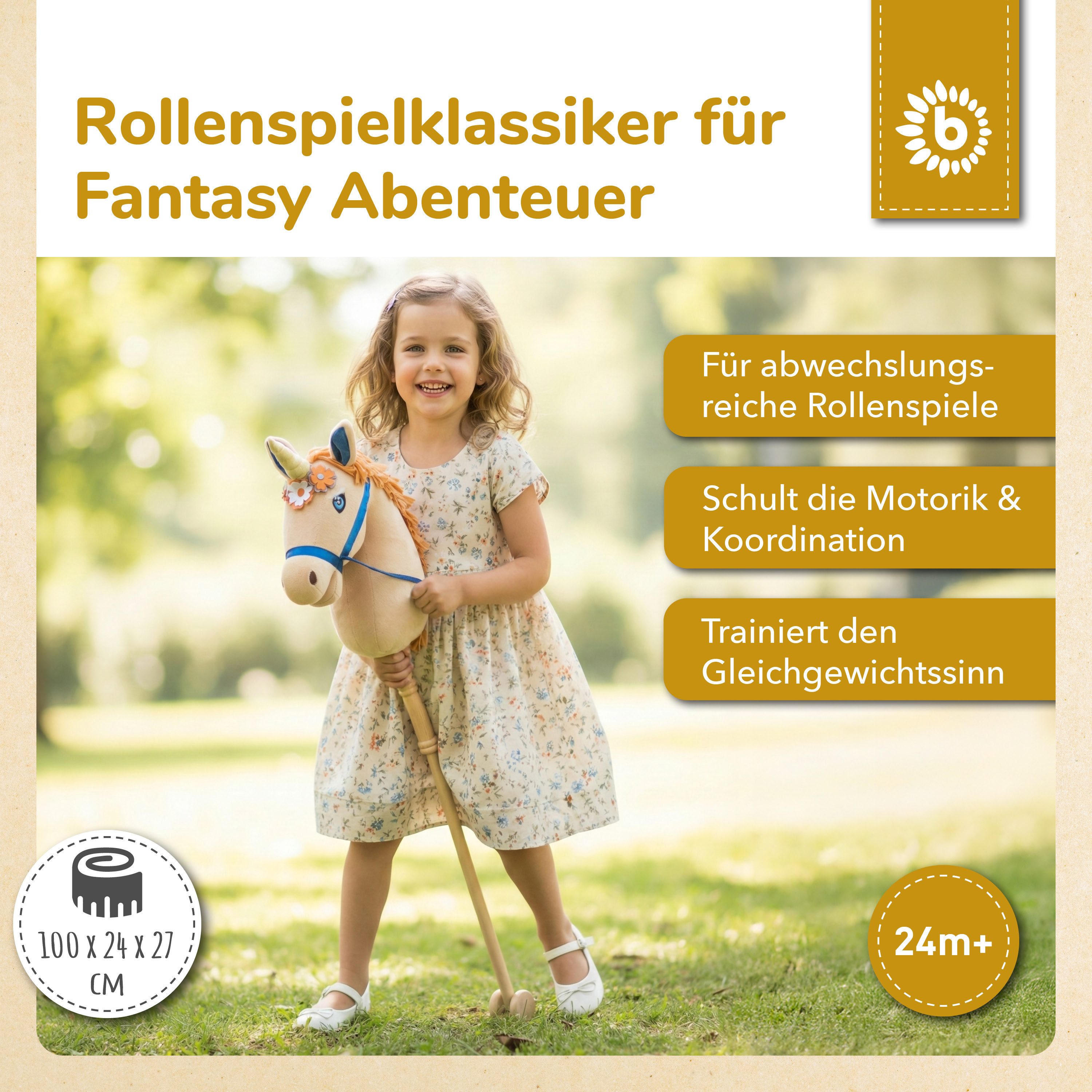 BIECO Steckenpferd Steckenpferd Kinder Hobby Horse Pferde Steckentier Holz Pferd Stock
