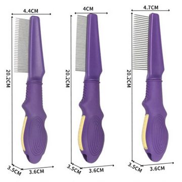 FIDDY Fellbürste Flohkamm für Hunde und Katzen, professioneller Läusekamm, Plastik, (Anzug, 3-tlg), Kamm mit runden Metallzähnen