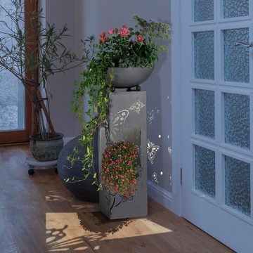 Hoberg Dekosäule 3D Beton-Optik Schmetterling 72cm Pflanzkübel Gartendekoration, Pflanzschale Garten Deko Kübel Säule LED
