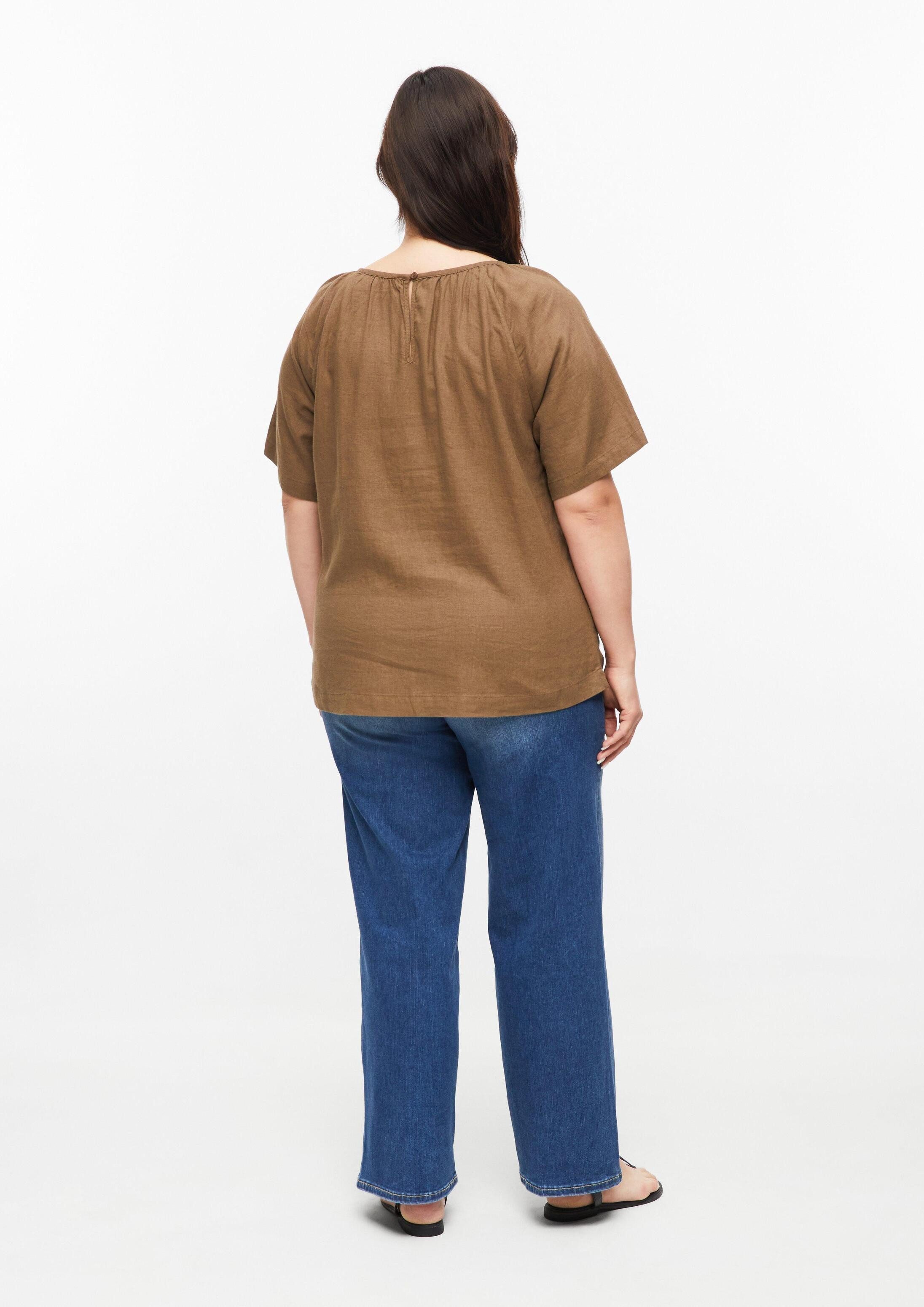 s.Oliver Kurzarmbluse Bluse Leinenmixbluse mit Raffungen