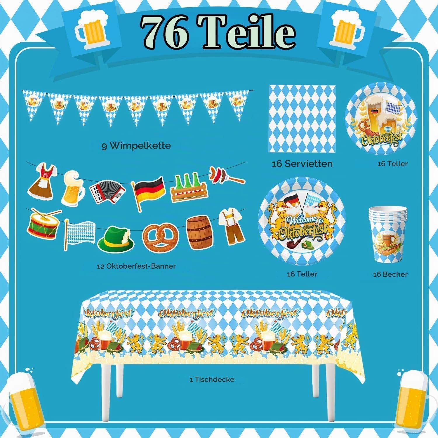 LuxusKollektion Dekoobjekt Oktoberfest Tischdeko Set 76 Teile Bayern Blau Weiß (76 St)