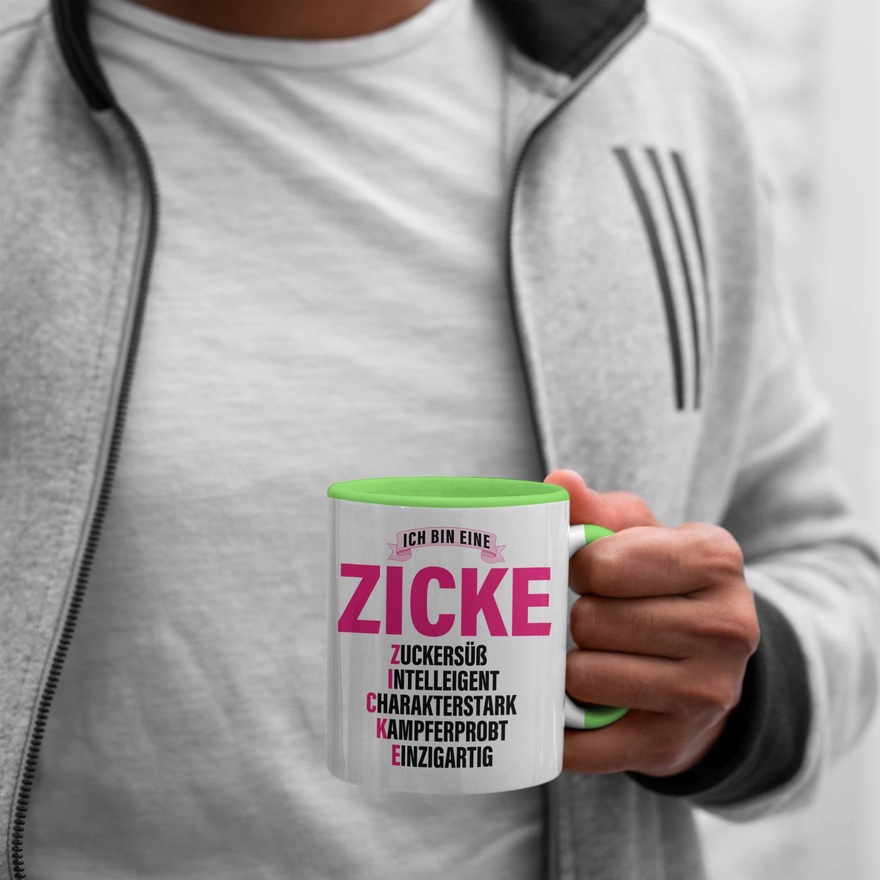 Trendation Tasse Trendation - Zicke Lustig Pink Kaffeetasse Frauen Tasse Grün Geschenk für Frau