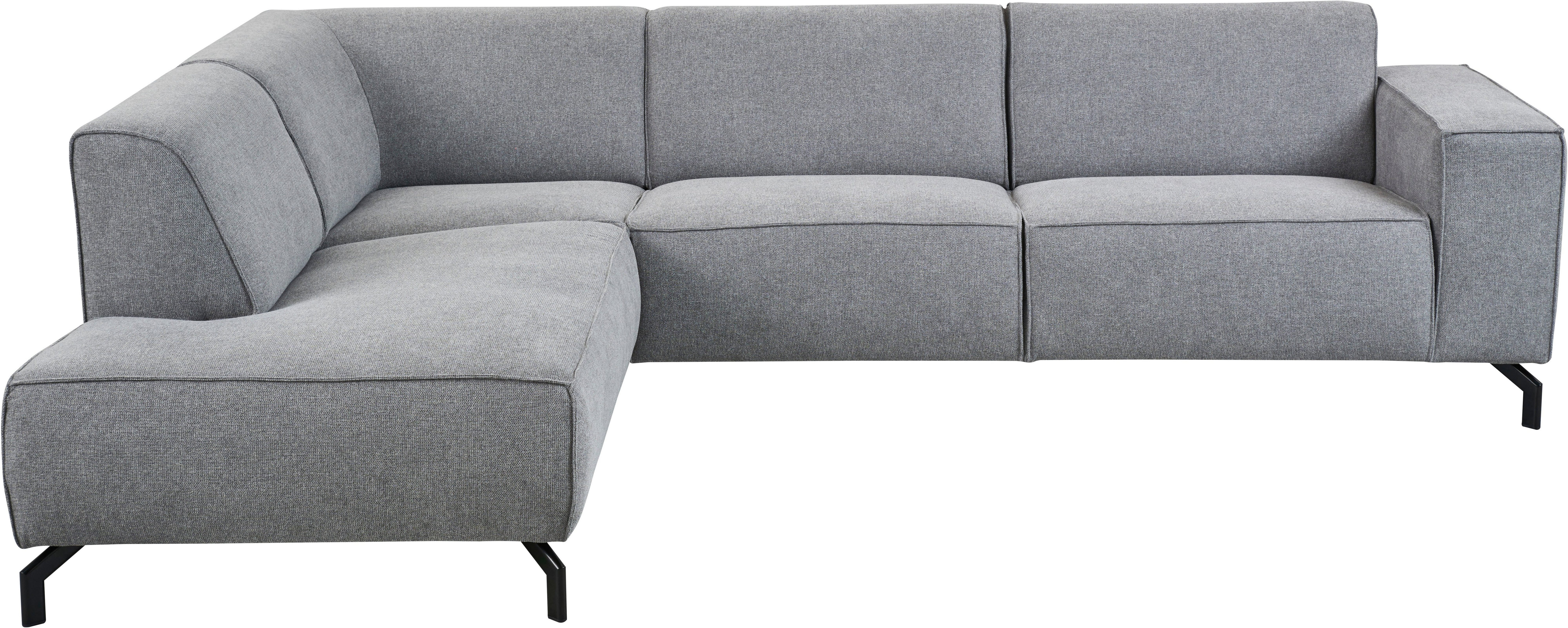 Places of Style Ecksofa Lorcan, 275 cm, Ottomane, mit schwarzen Metallfüßen, Lederoptik und in weichem Strukturstoff