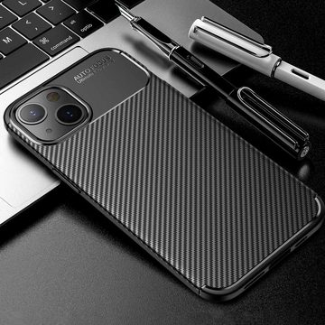 FITSU Handyhülle Handyhülle für iPhone 13 Case im Carbon Design Schwarz, Handyhülle mit Carbon Optik, stabile Schutzhülle, Case mit Eckenschutz