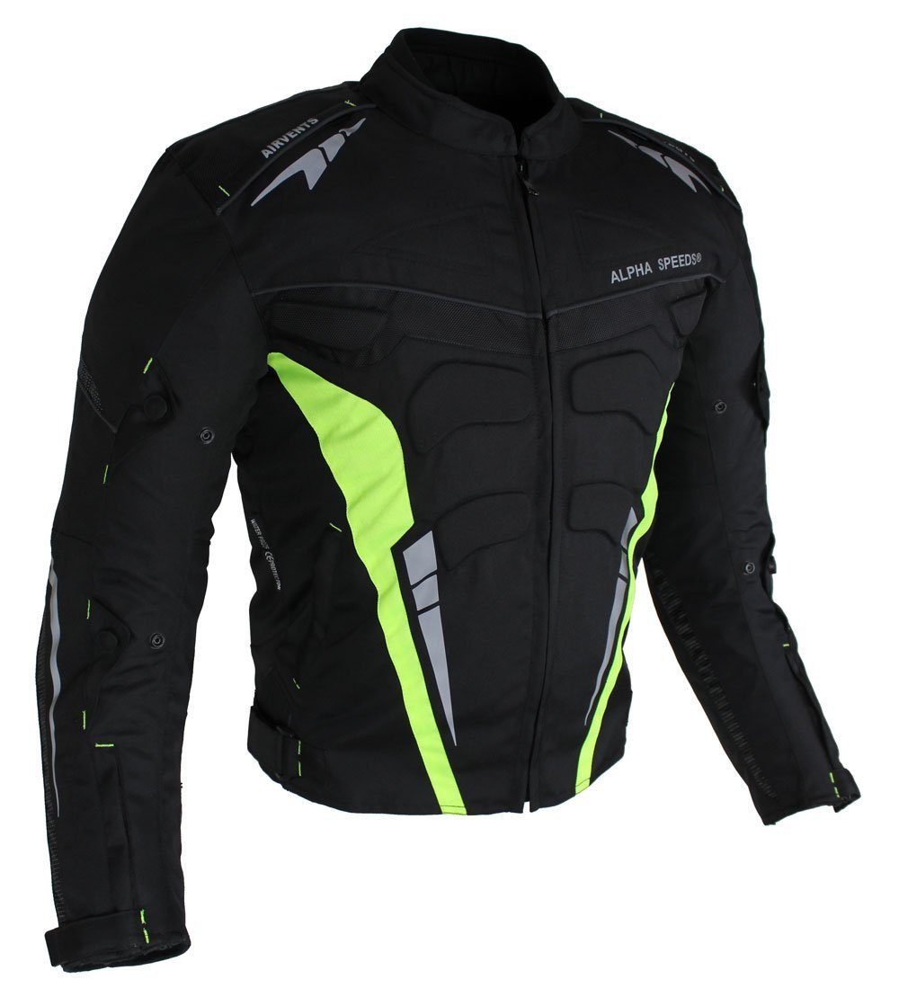 Alpha Speeds Motorradjacke Herren Biker Textil Jacke Wasserdicht Sport Touring Jacke Protektoren (Trennbare Innenjacke: All Season) Belüftungssysteme, SPORT Fluoreszent Grün