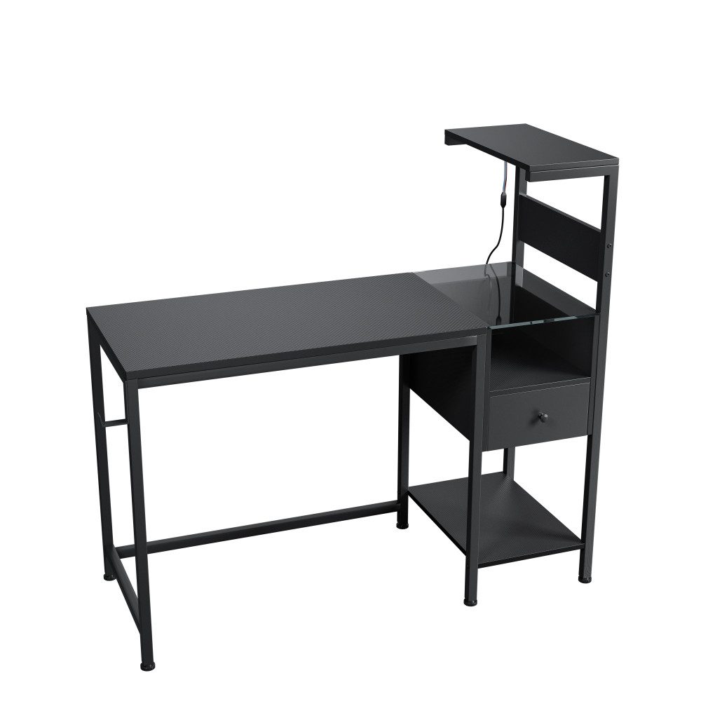 Computertisch mit Steckdosen USB Gaming Schreibtisch 122cm Eckschreibtisch
