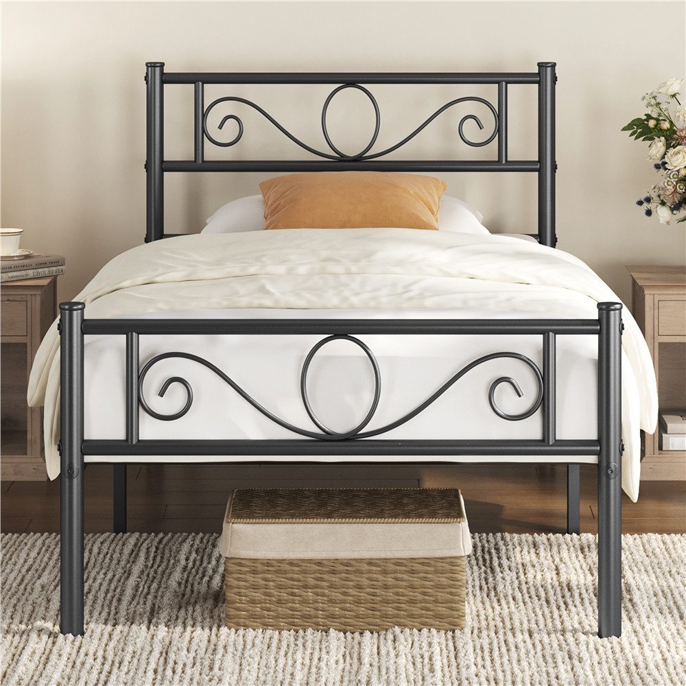 Yaheetech Bettgestell Metallbett mit Kopfteil, Einzelbett/Doppelbett Metallbettrahmen, 90/140/160 cm (B)