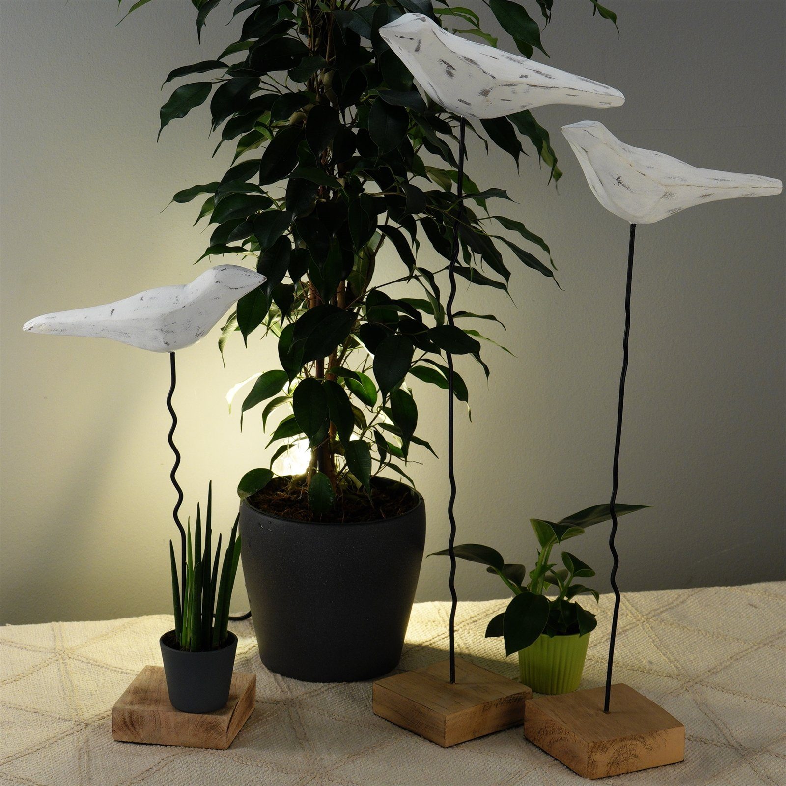 CREEDWOOD Skulptur VOGEL SKULPTUR 3er Set "KIKKI", Metall, weiß, Vogel Aufsteller, Deko
