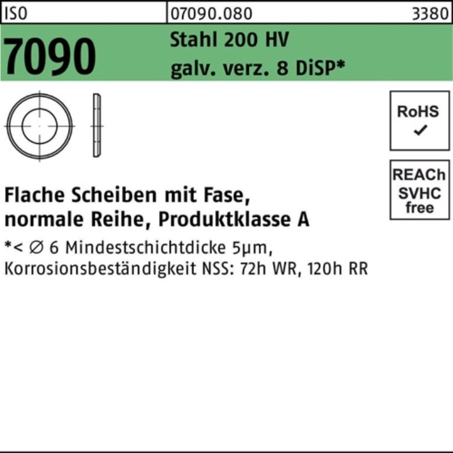 Reyher Unterlegscheibe 200er Pack Unterlegscheibe ISO 7090 Fase 20 Stahl 200 HV galv.verz. 8