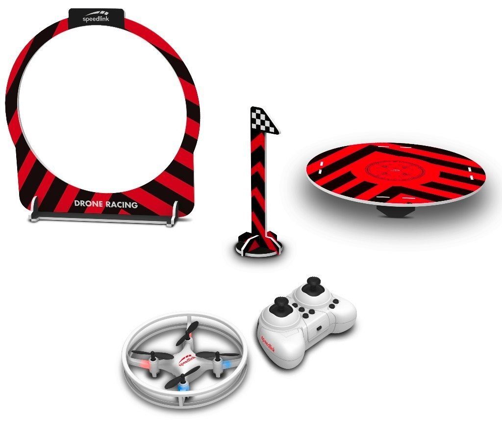 Speedlink RC-Quadrocopter Speedlink Racing Drohne Game Set mit Fernsteuerung + Ladeplatz + Zieltor Mini RC Drone Quadrocopter Kinder Anfänger Pack Spielzeug (Enn-Set, Komplettset), LED Beleuchtung