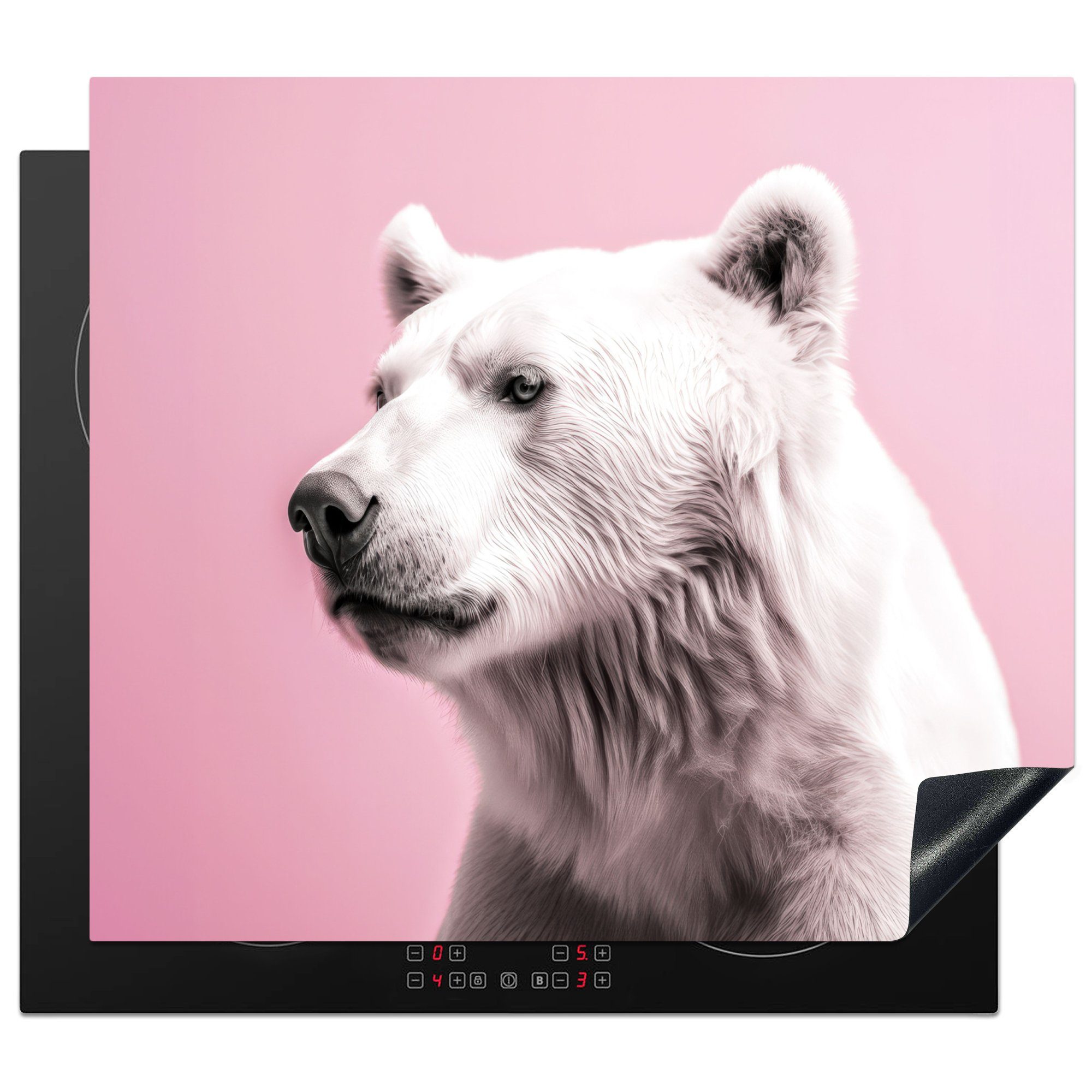 MuchoWow Herdblende-/Abdeckplatte Bär - Porträt - Rosa - Tiere - Albino, Vinyl, (1 tlg), 60x52 cm, Mobile Arbeitsfläche nutzbar, Ceranfeldabdeckung