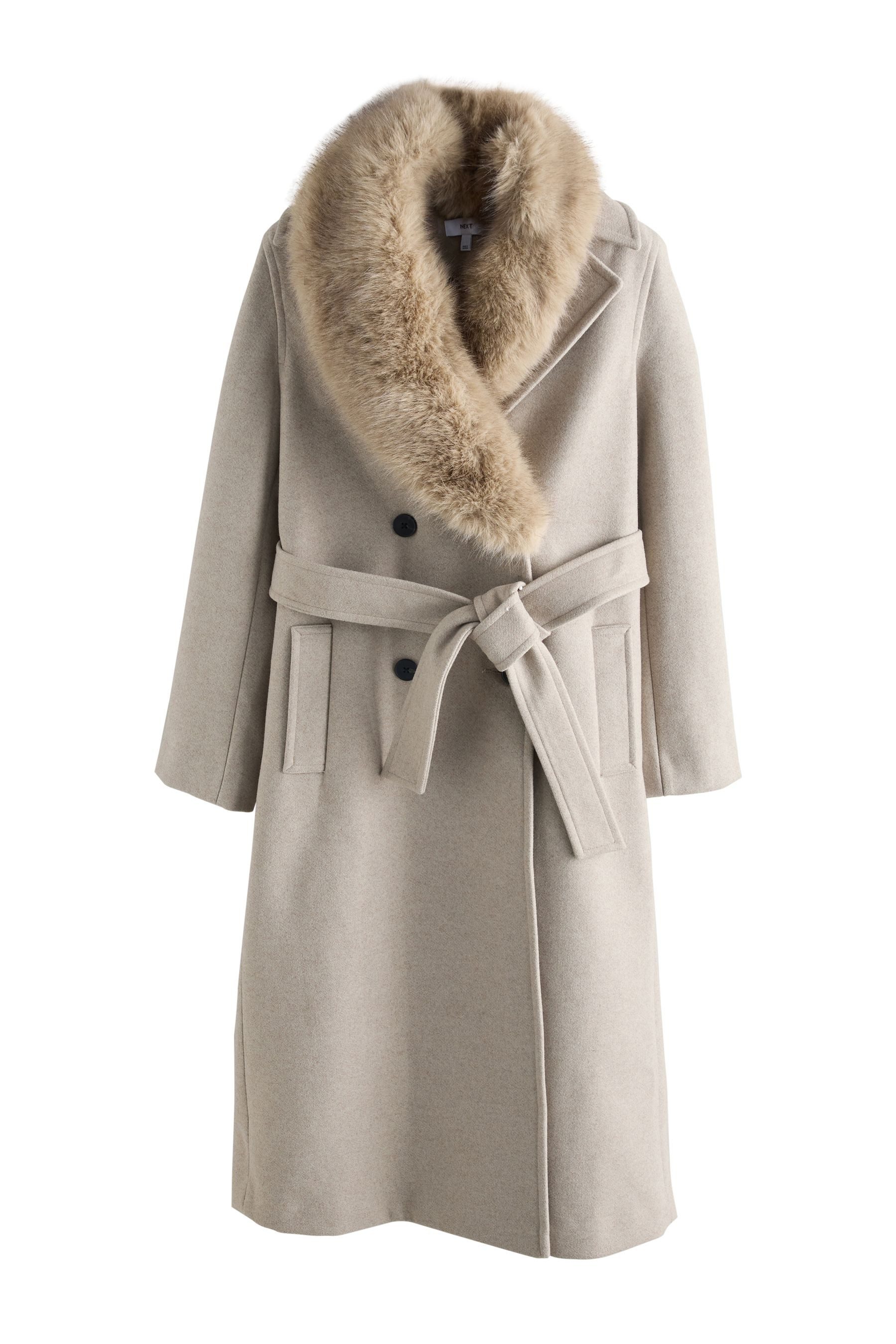 Next Fellimitatmantel Mantel mit Gürtel und abnehmbaren Kunstfellkragen (1-tlg)
