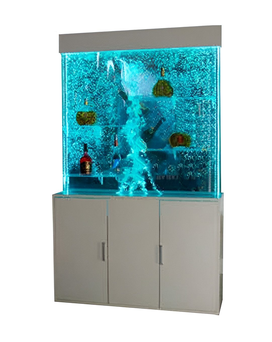 Barschrank Wasserwand Säule mit Unterschrank, Trennwand und Vitrine -