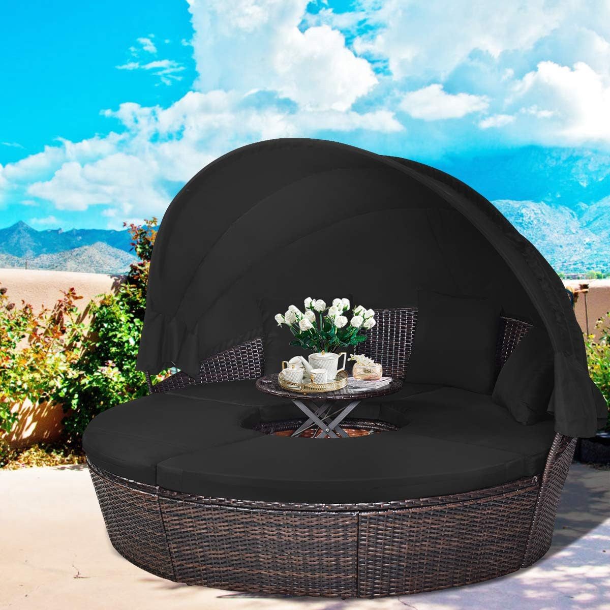 KOMFOTTEU Sonneninsel Polyrattan, mit faltbarem Dach,192 günstig online kaufen