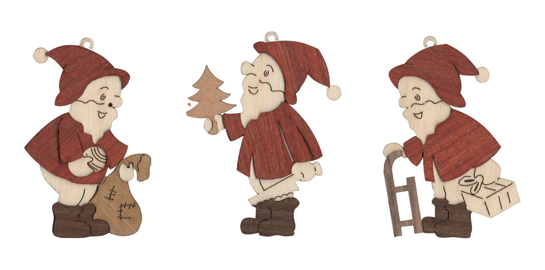 Kuhnert Kreativset 19317, 6er Set Weihnachtsmann, Christbaumschmuck Anhänger aus Holz - Made in Germany