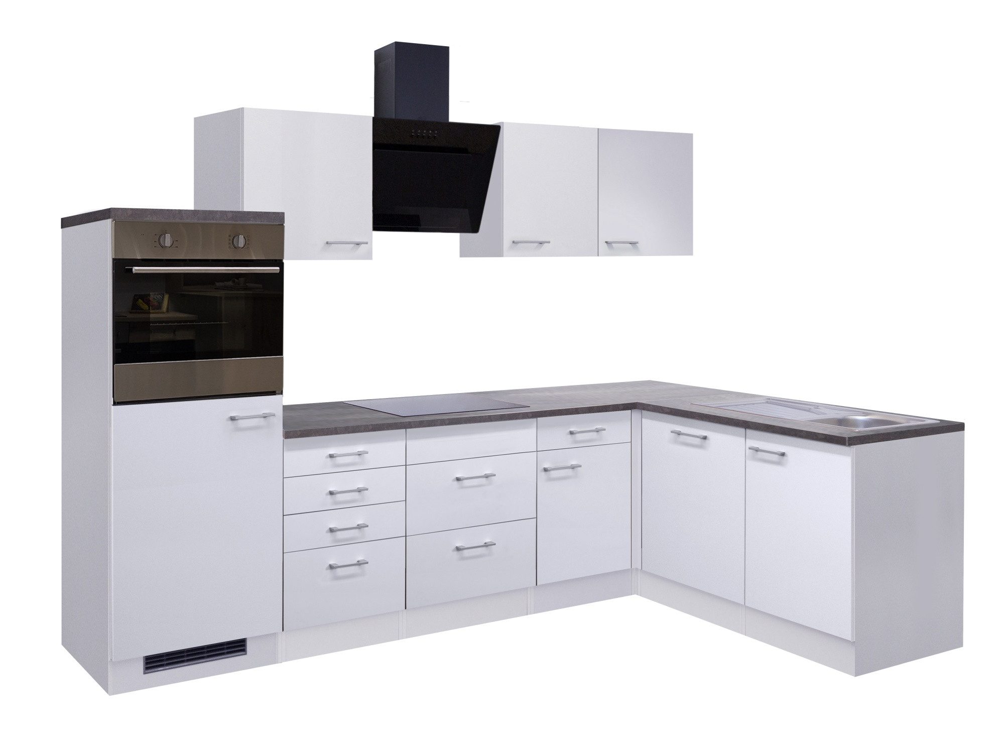Flex-Well Winkelküche Winkelküche mit E-Geräten - 280 x 170 cm breit - Weiß – Toska