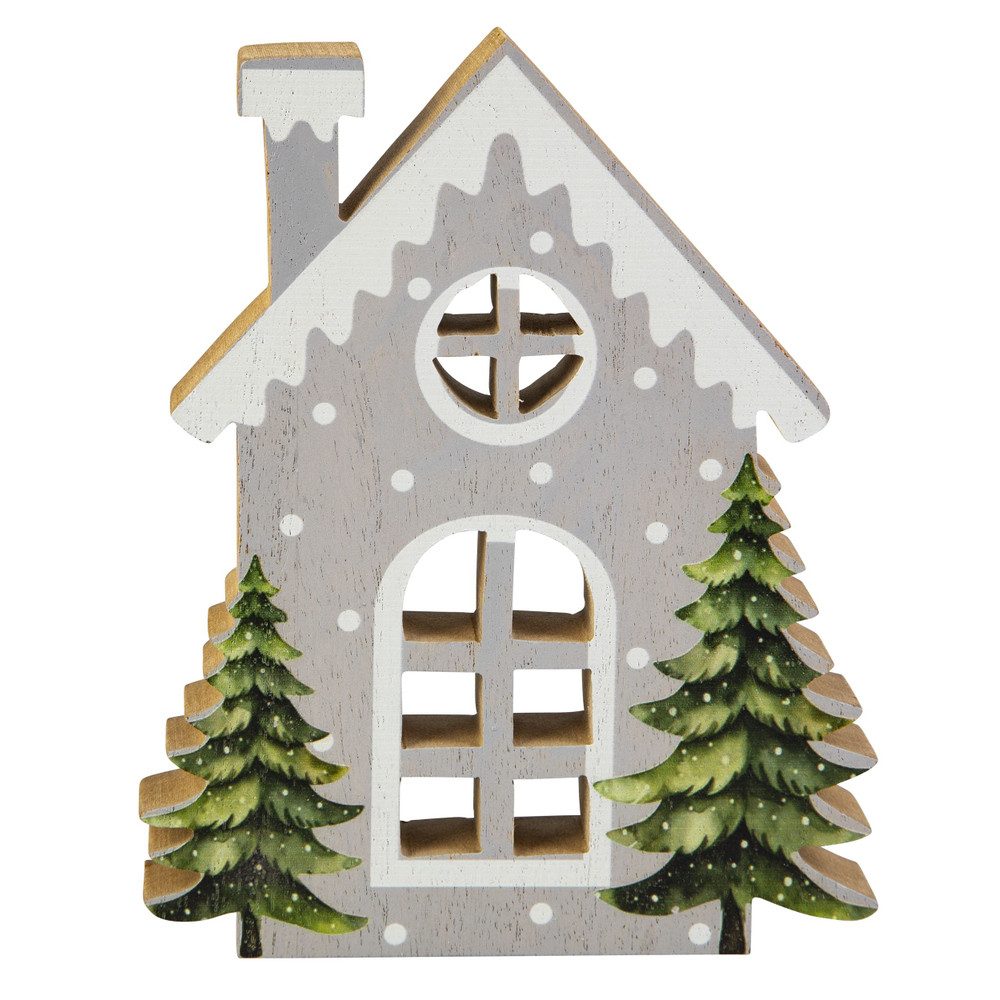 MICA Weihnachtsfigur Dekohaus mit Tannen - ca. 12,5 x 2 x 15 cm günstig online kaufen
