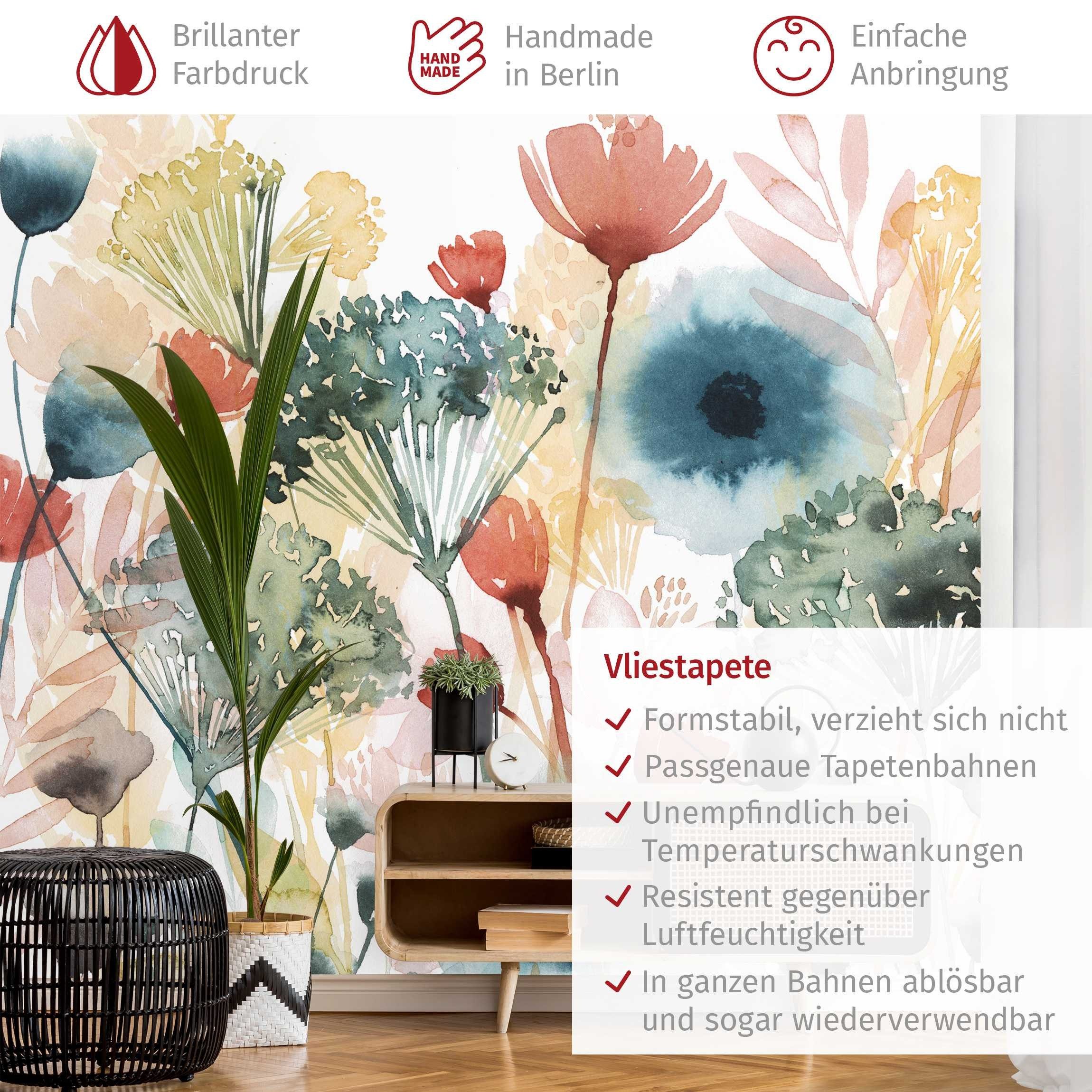 Bilderdepot24 Fototapete Blumen Wildblumen Sommer Blumentapete Floral Natur Modern Kunst, Glatt, Matt, (Vliestapete inkl. Kleister oder selbstklebend), Wohnzimmer Schlafzimmer Küche Flur Motivtapete Vliestapete Wandtapete