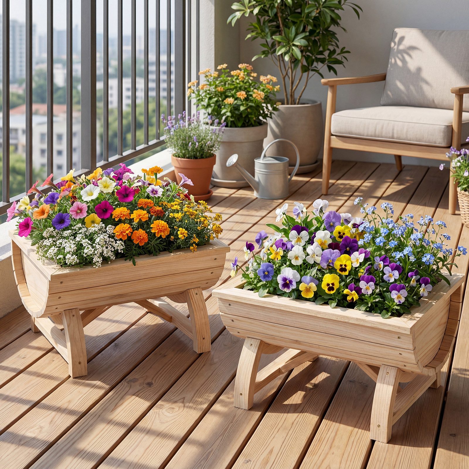 COSTWAY Blumenkasten (2 St), Hochbeet, 2er Set Pflanzkasten, Blumentopf aus Tannenholz