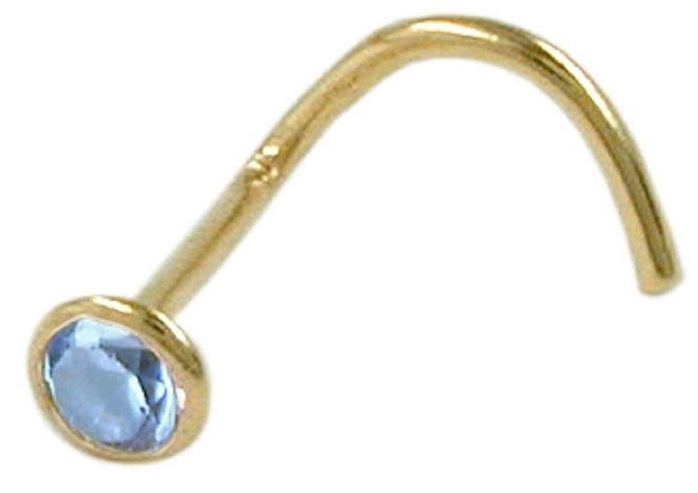 unbespielt Nasenpiercing Nasenstecker synthetischer Aquamarin 750 Gold 2,5 mm, Goldschmuck für Damen