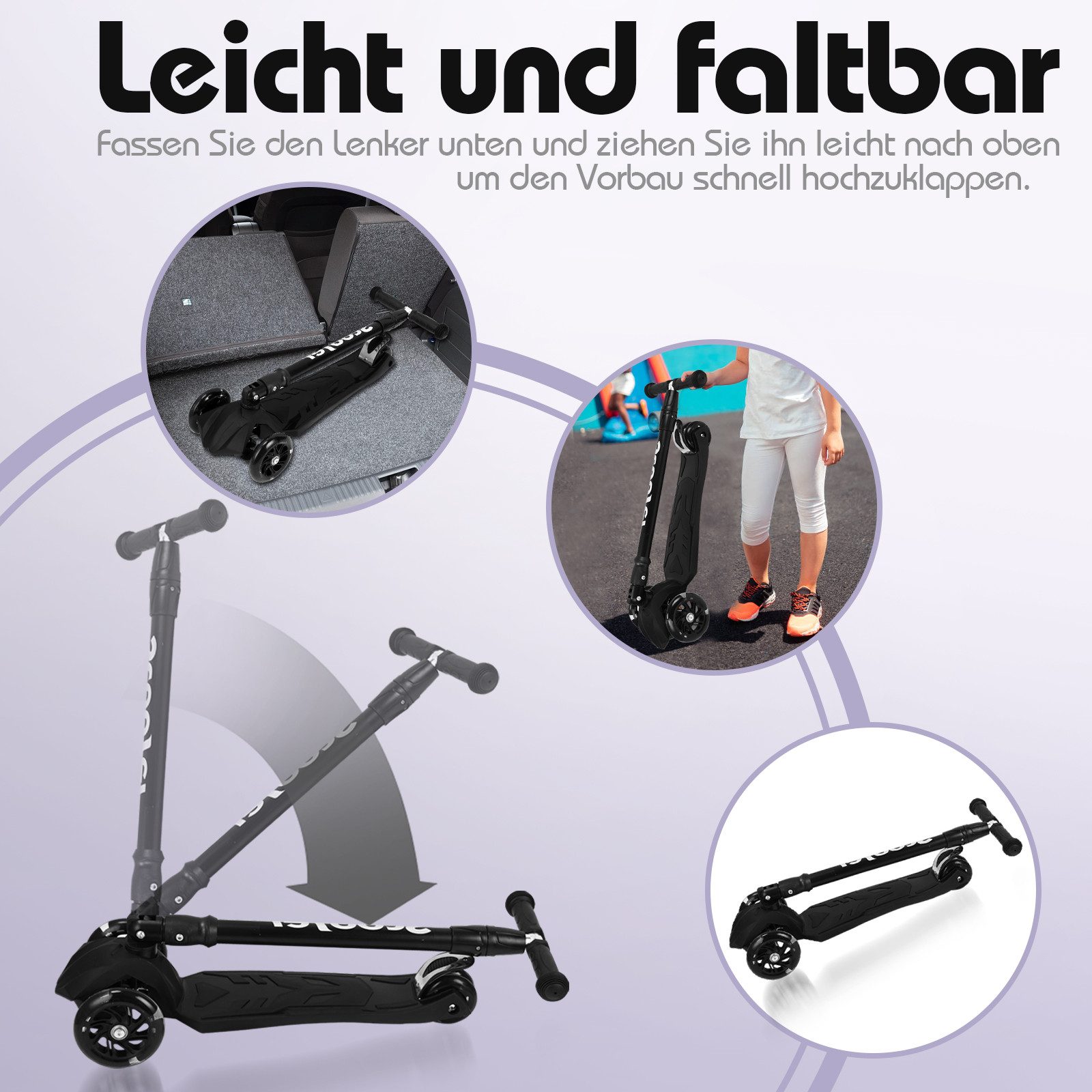 Clanmacy Scooter Kinderroller Tretroller mit 3 LED-Rädern Höhenverstellbar & Klappbar – Bild 4 von 5