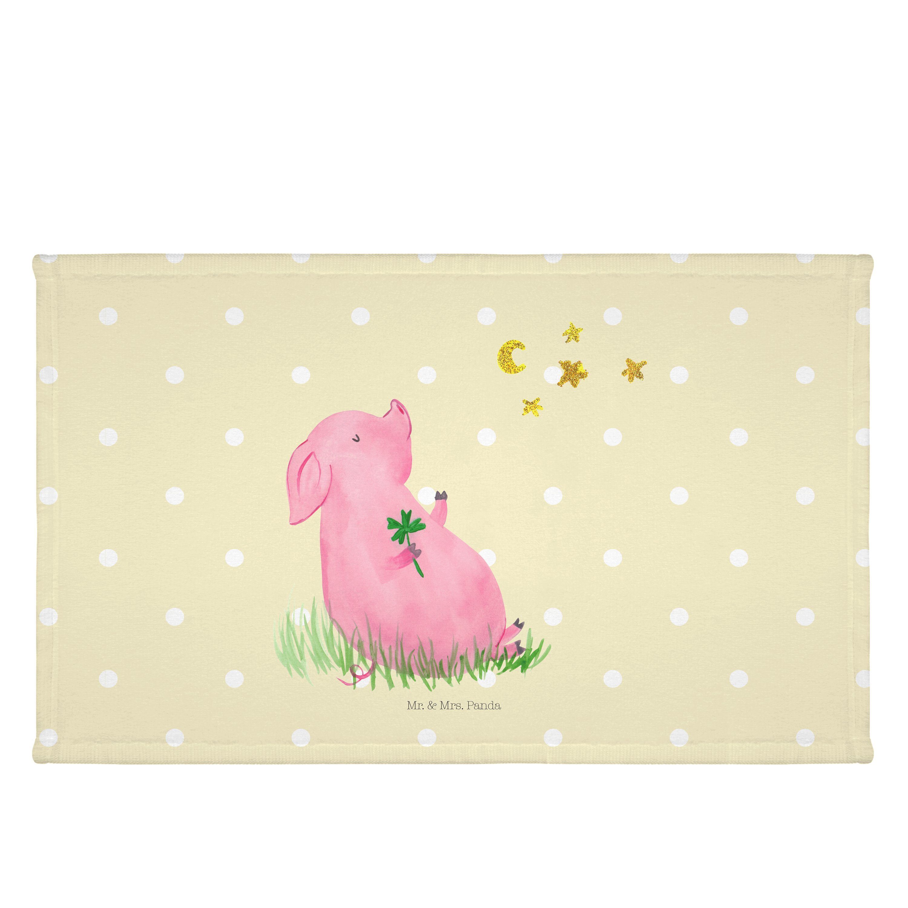Mr. & Mrs. Panda Handtuch Glücksschwein - Gelb Pastell - Geschenk, Schweinchen, Tiere, Gute Lau, (1-St)