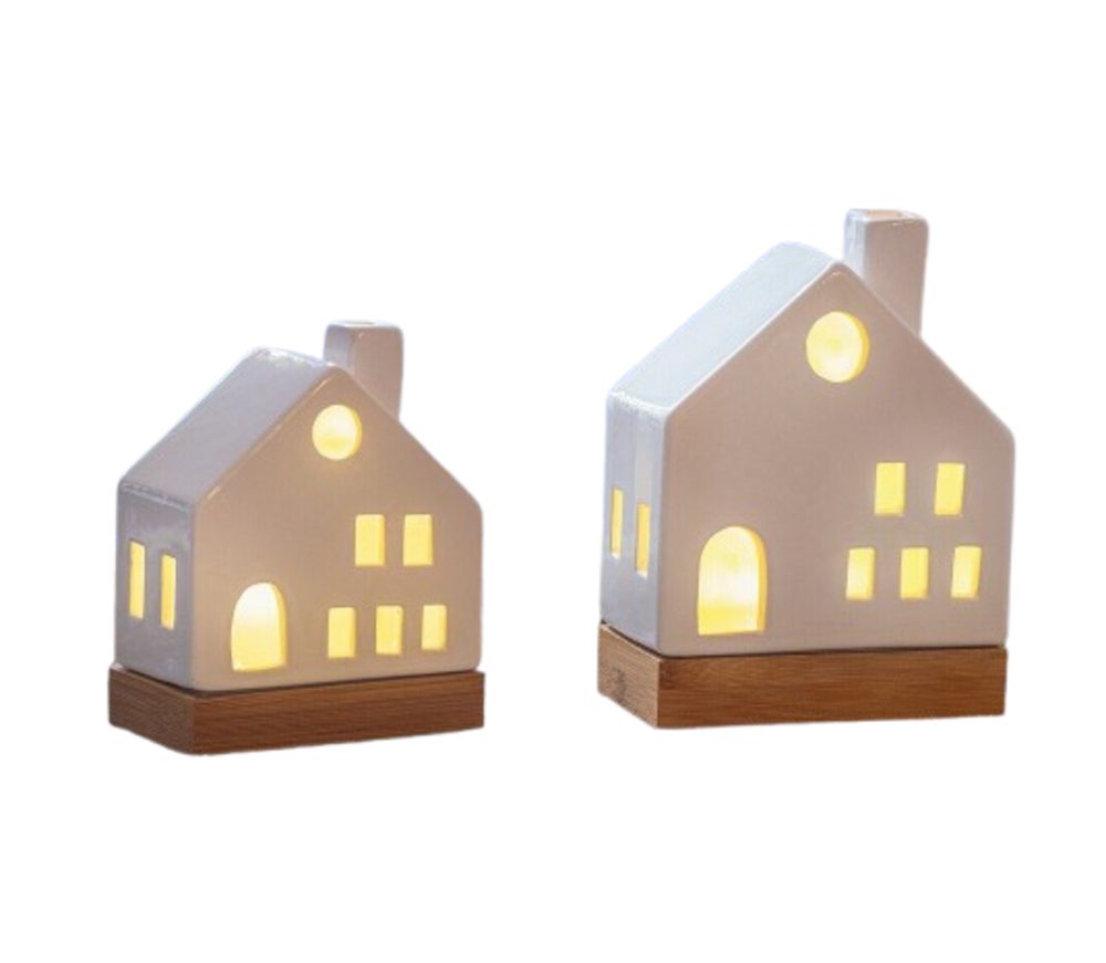 Dekoobjekt LED Haus Weiß 2er Set Häuser Figur Objekt Deko Wohnen