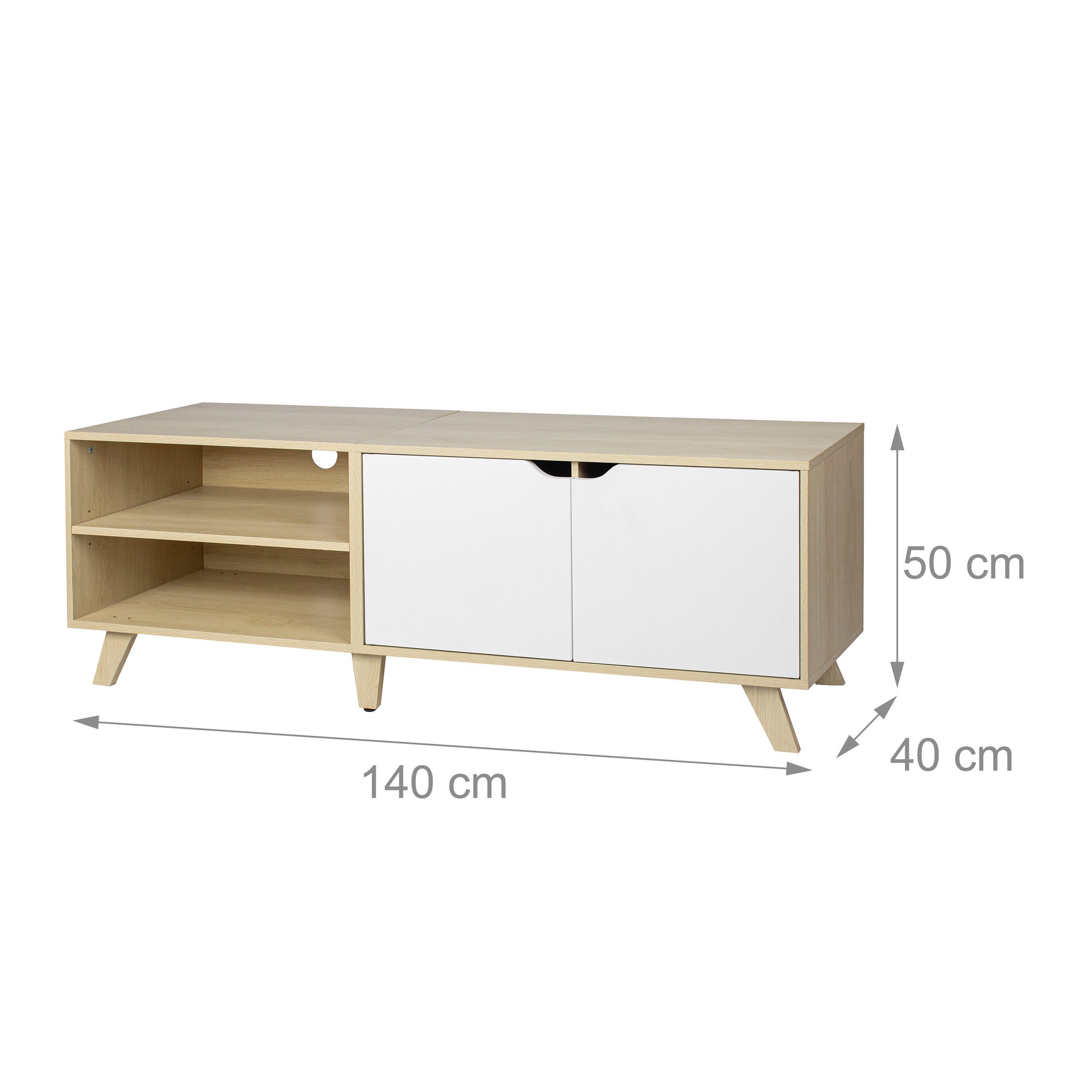 relaxdays TV-Bank TV Lowboard 6 Fächer (1 St), Holzoptik-Weiß – Bild 4 von 5