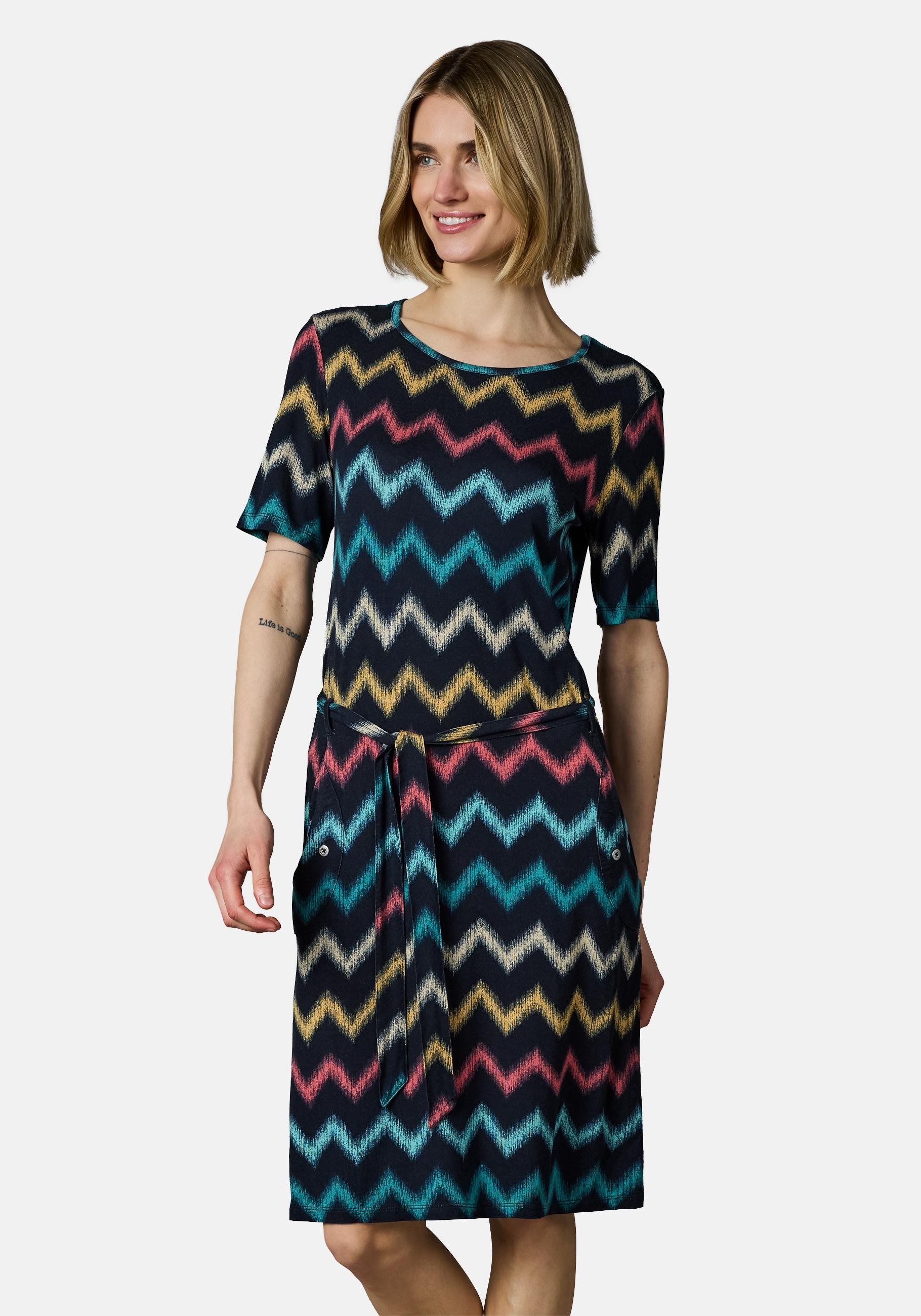 Ragwear Sommerkleid Taggiana Print YOUMODO Damen Midikleid mit Taillenband und Taschen