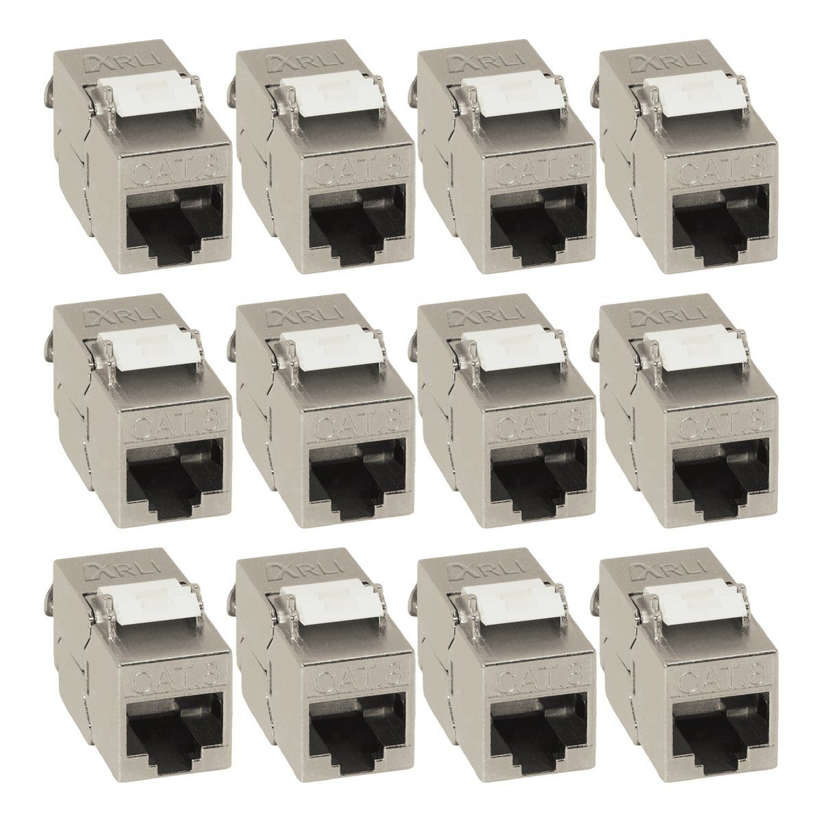 ARLI 12x Keystone CAT8.1 Modul metall geschirmt werkzeuglose Montage Netzwerk-Adapter RJ45-Buchse zu Netzwerkkabel, Snap In Montage I werkzeugfrei