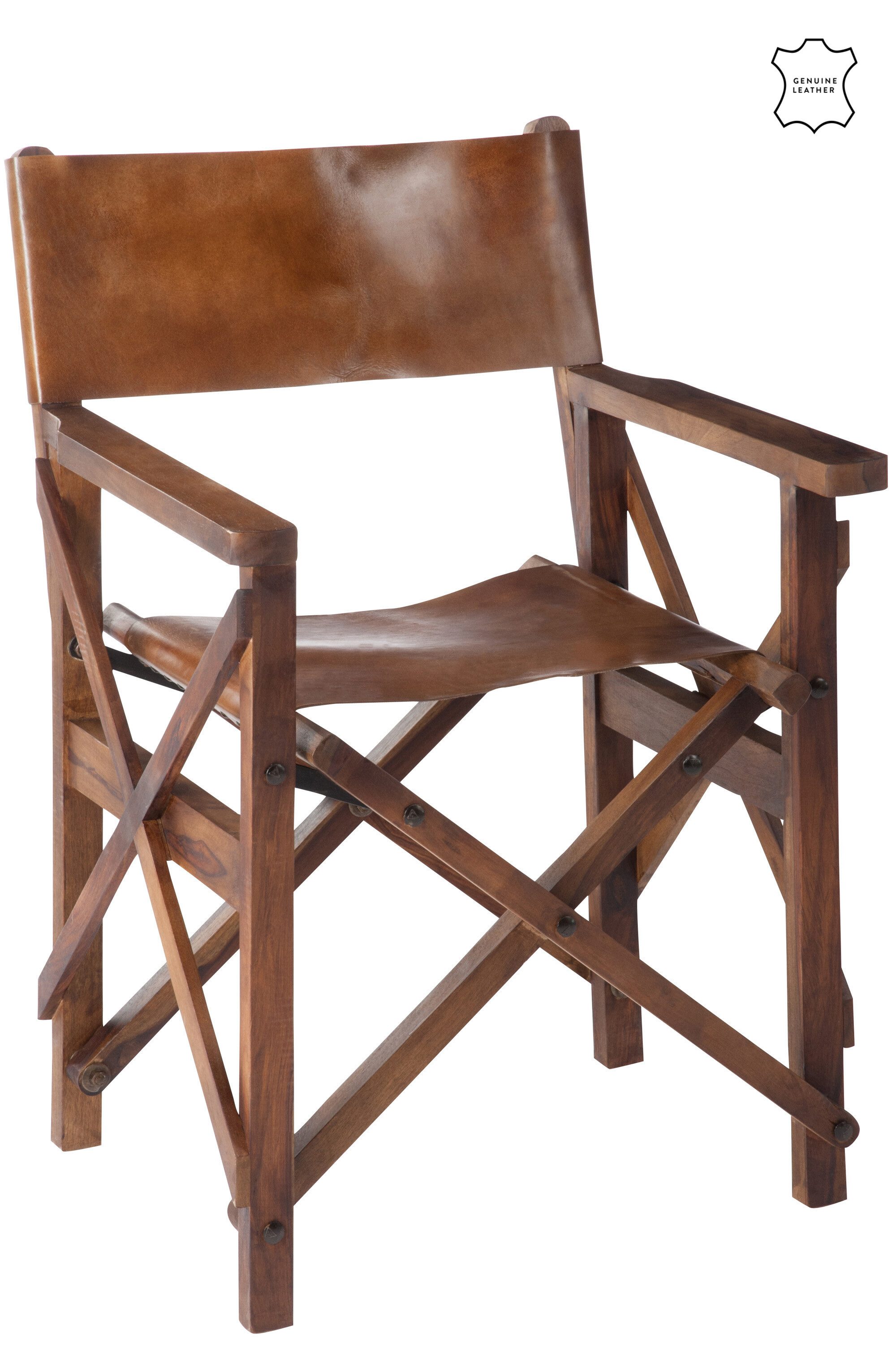 MF Regiestuhl Regiestuhl Faltstuhl Kombination aus Edelholz und Luxusleder in Cognac (1 St)