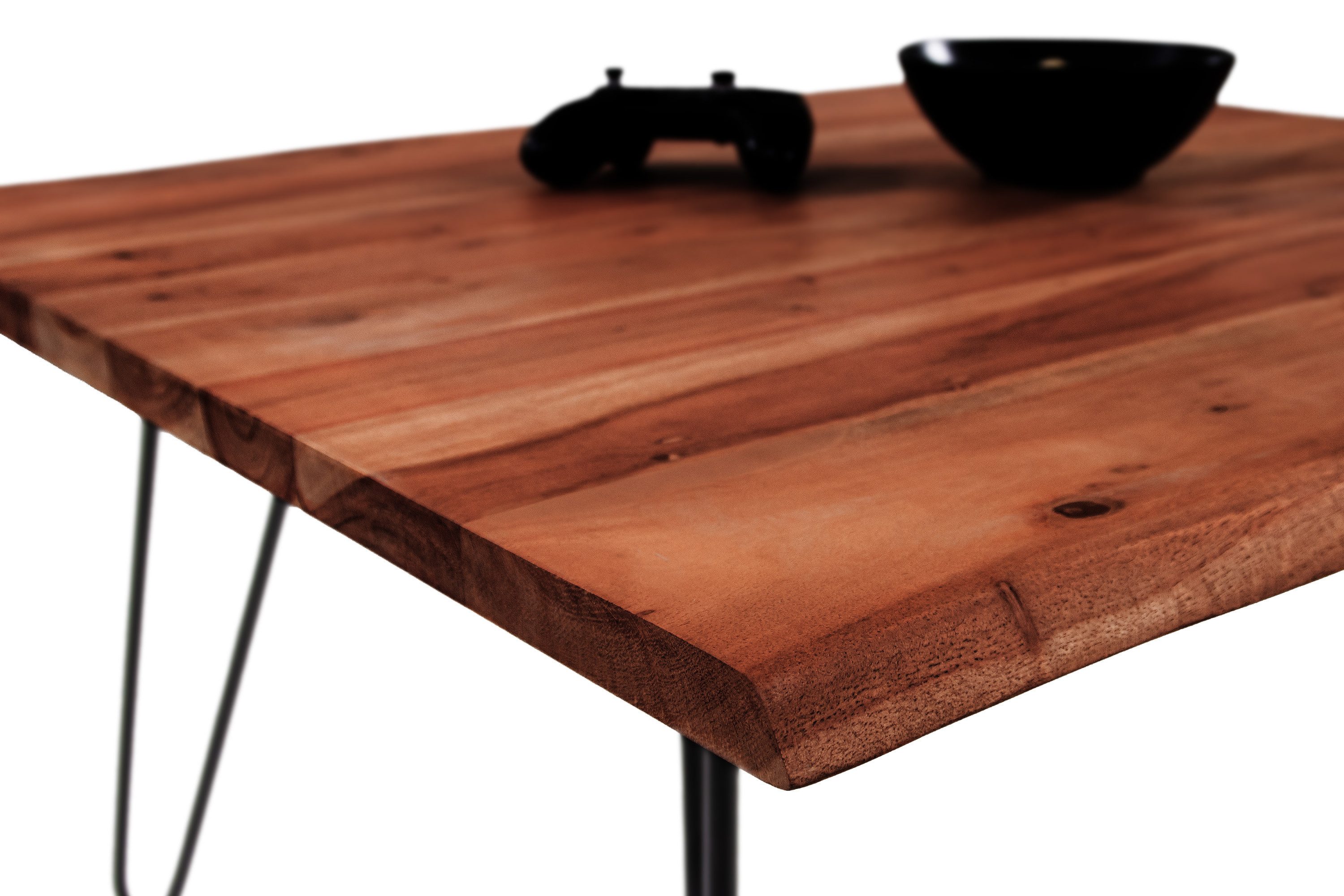 SAM® Couchtisch Noah, massives Akazienholz, natürliche Baumkante, Metallgestell Hairpin-Form