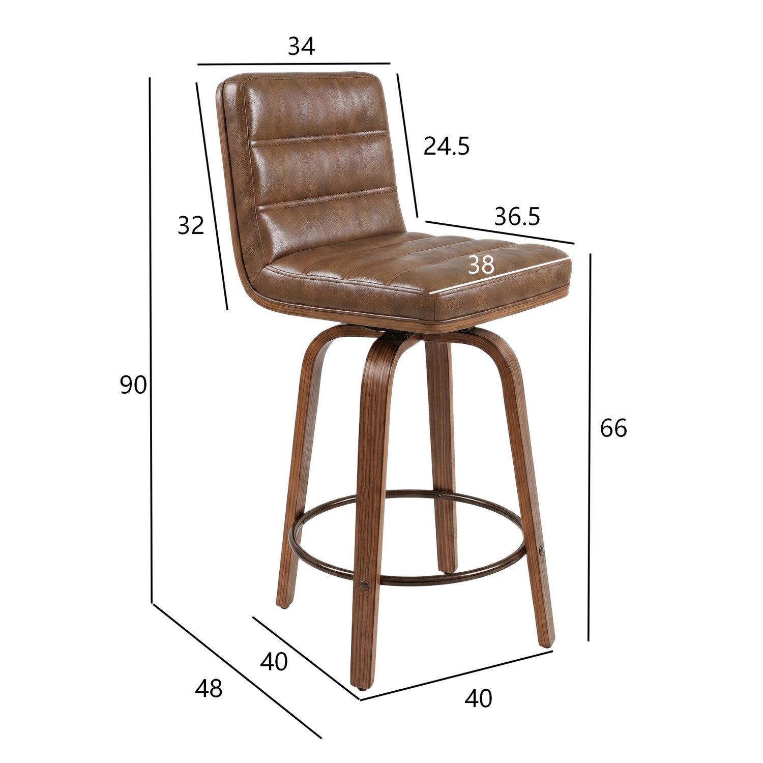 ANYSUN Barhocker 2er Set Barstühle mit Rückenlehne,360° Drehbare Hocker mit Fußstütze (Lederpolsterung & geschwungenen Holzbeinen 360° Drehstuhl, 2er Set), Barhocker ideal für Bars, Küchen, Cafés oder Esstisch.Kücheninseln
