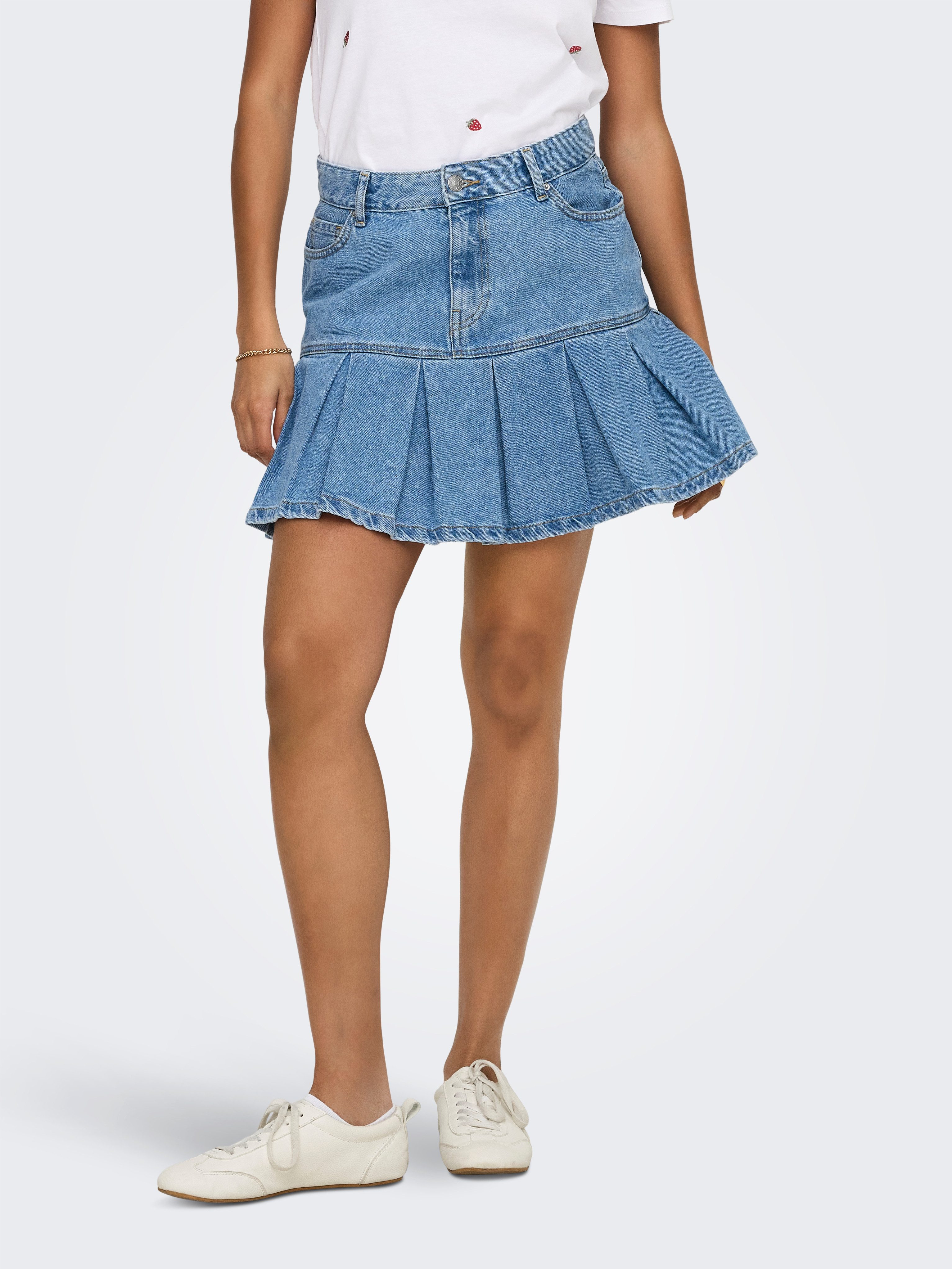 ONLY Jeansrock ONLEMERSON REG PLEATED DNM SKIRT TAI Baumwolle, Regular Waist