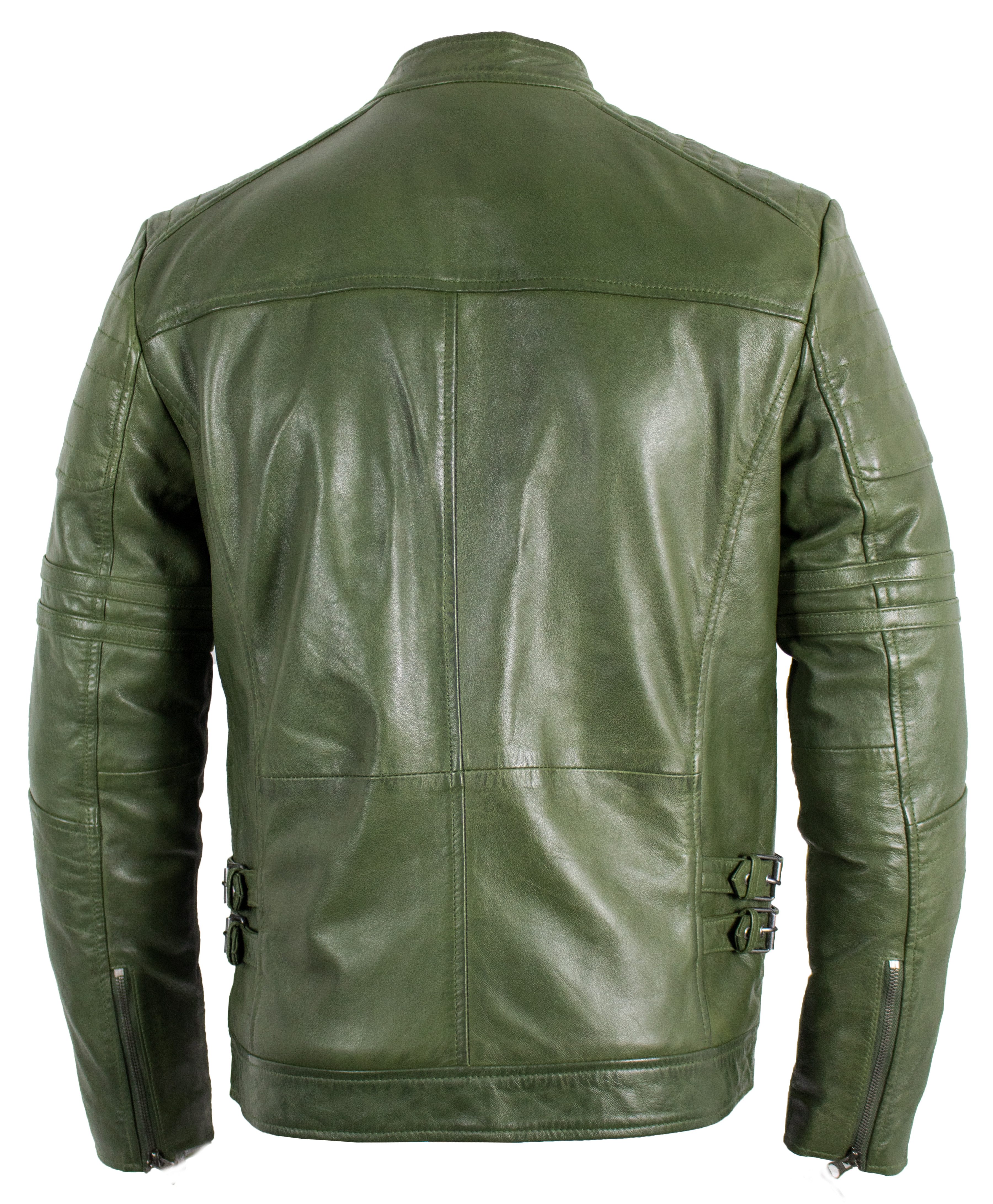 MDM Lederjacke Freizeit Herren Biker Echtleder Lamm Lederjacke In Grün Herr günstig online kaufen