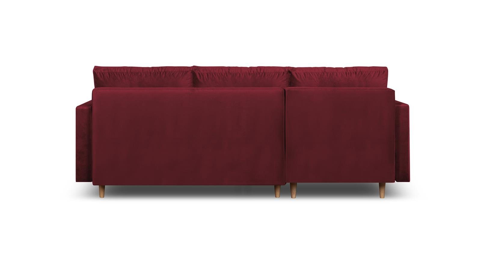 (kronos Kastanienrot 02) Schlaffunktion Wohnzimmer, Beautysofa Ecke skandinavischen für Sigurd, und im Bettkasten Ecksofa Stil, Polsterecke mit 226 cm