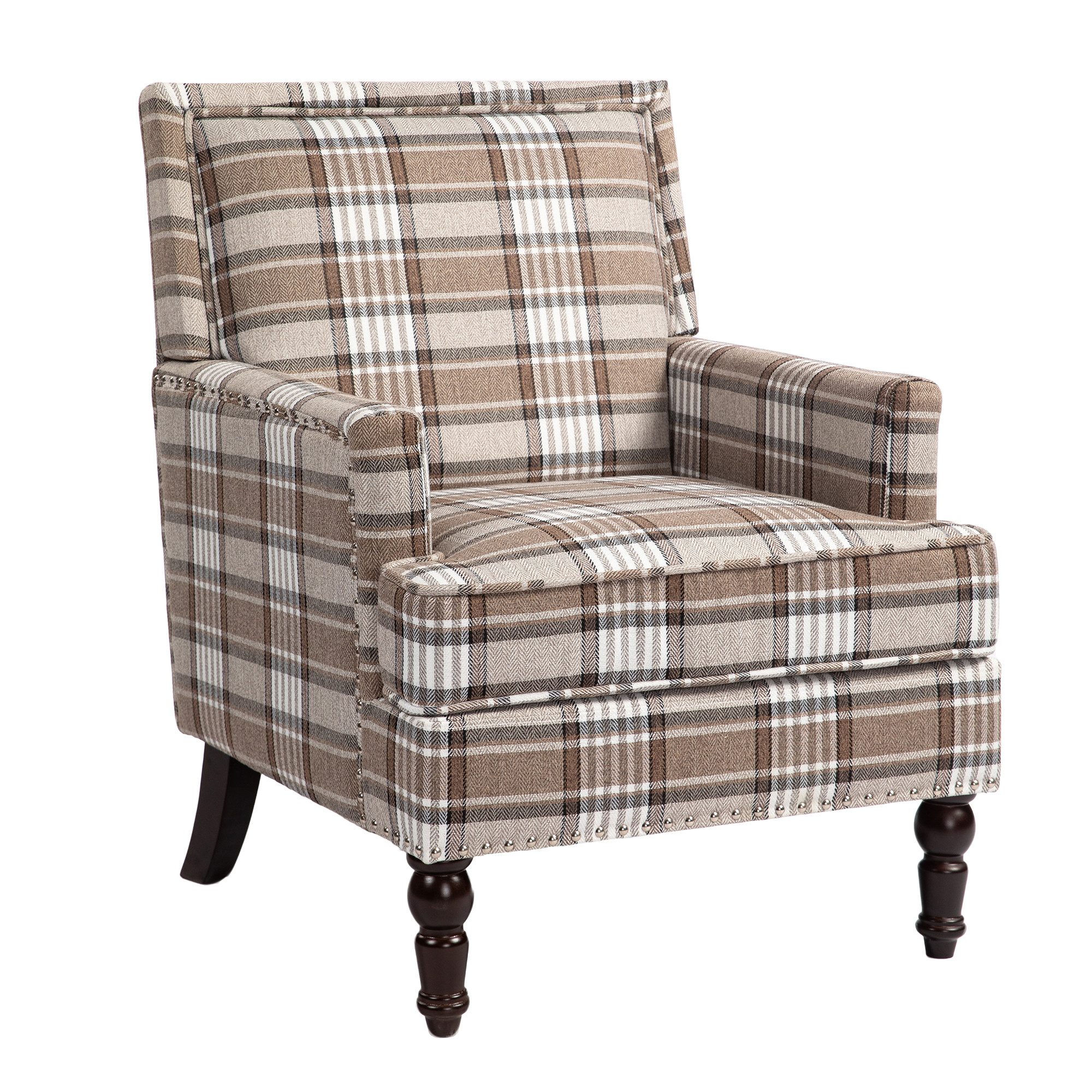 KLAM HOME Loungesessel Retro-Sessel aus blau-weiß gestreiftem Baumwoll-Leinenstoff (Wohnzimmer Sessel mit edler Nagelkopfeinfassung & Massivholzrahmen), Bequemer Polster-Sessel mit Hochdicht-Schaum für stilvolle Innenräume
