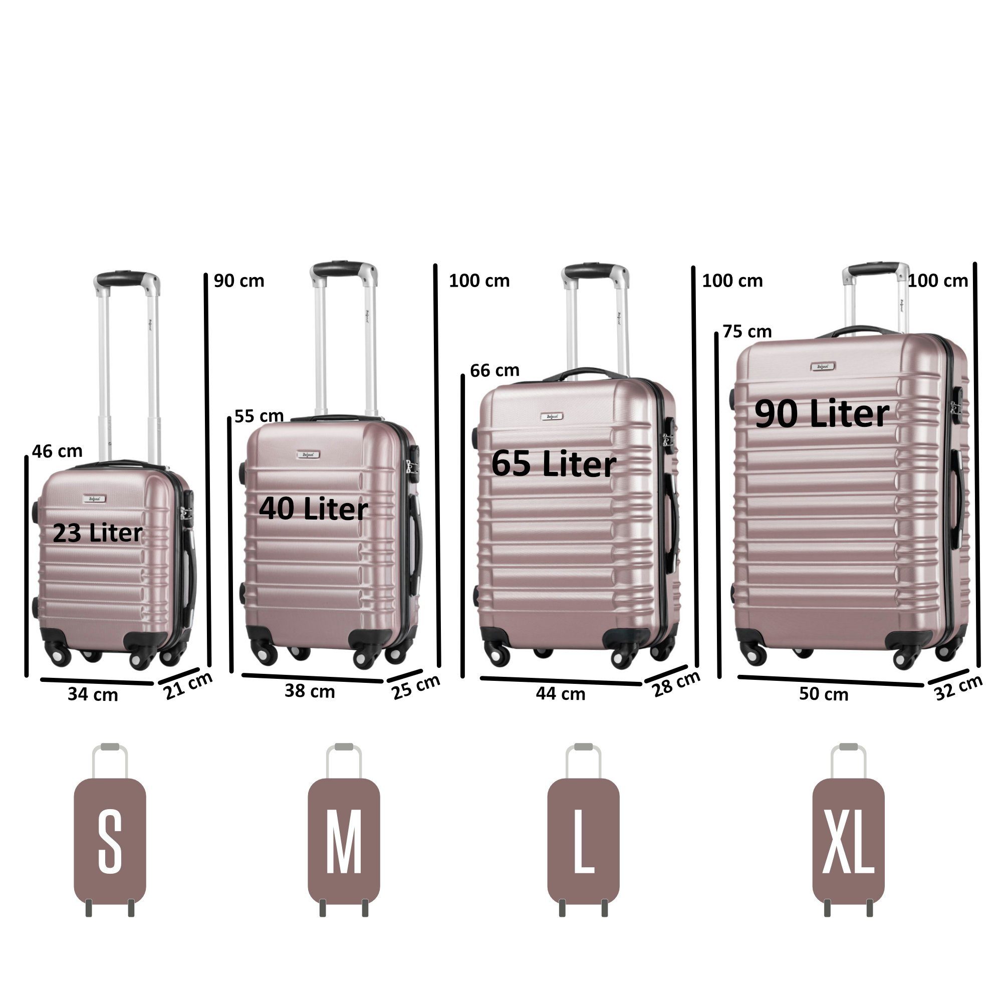Rosé, ABS 4 Stück, Zelsius Koffer tlg., Hartschalen 4 Set (Set, Hartschalenkoffer Set) Koffer Zahlenschloss, Rollen, mit 4 Kofferset