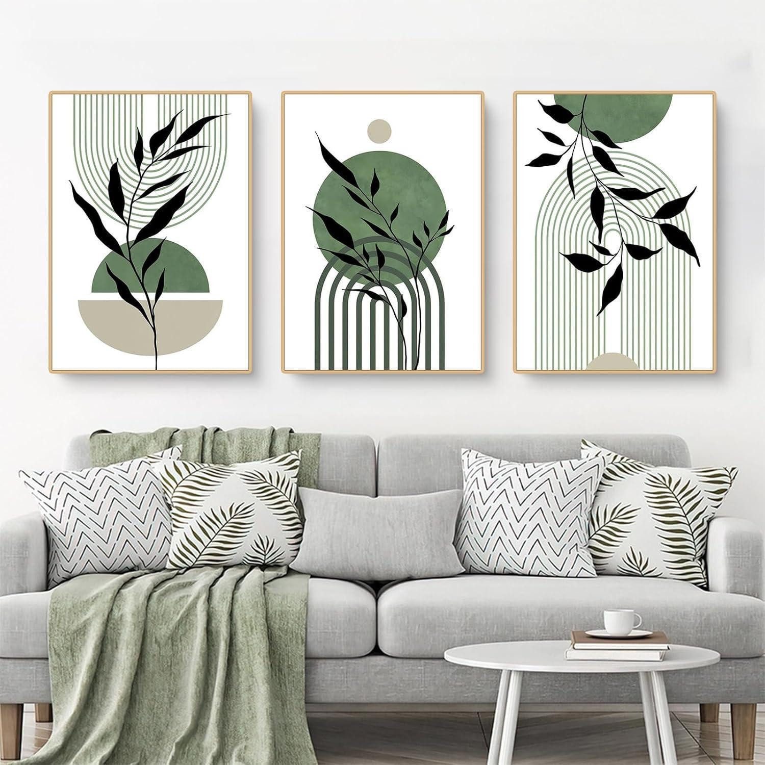 Martin Kench Poster 3er Set Premium Poster Grün Blätter, Abstrakt Kunst, Wandbilder