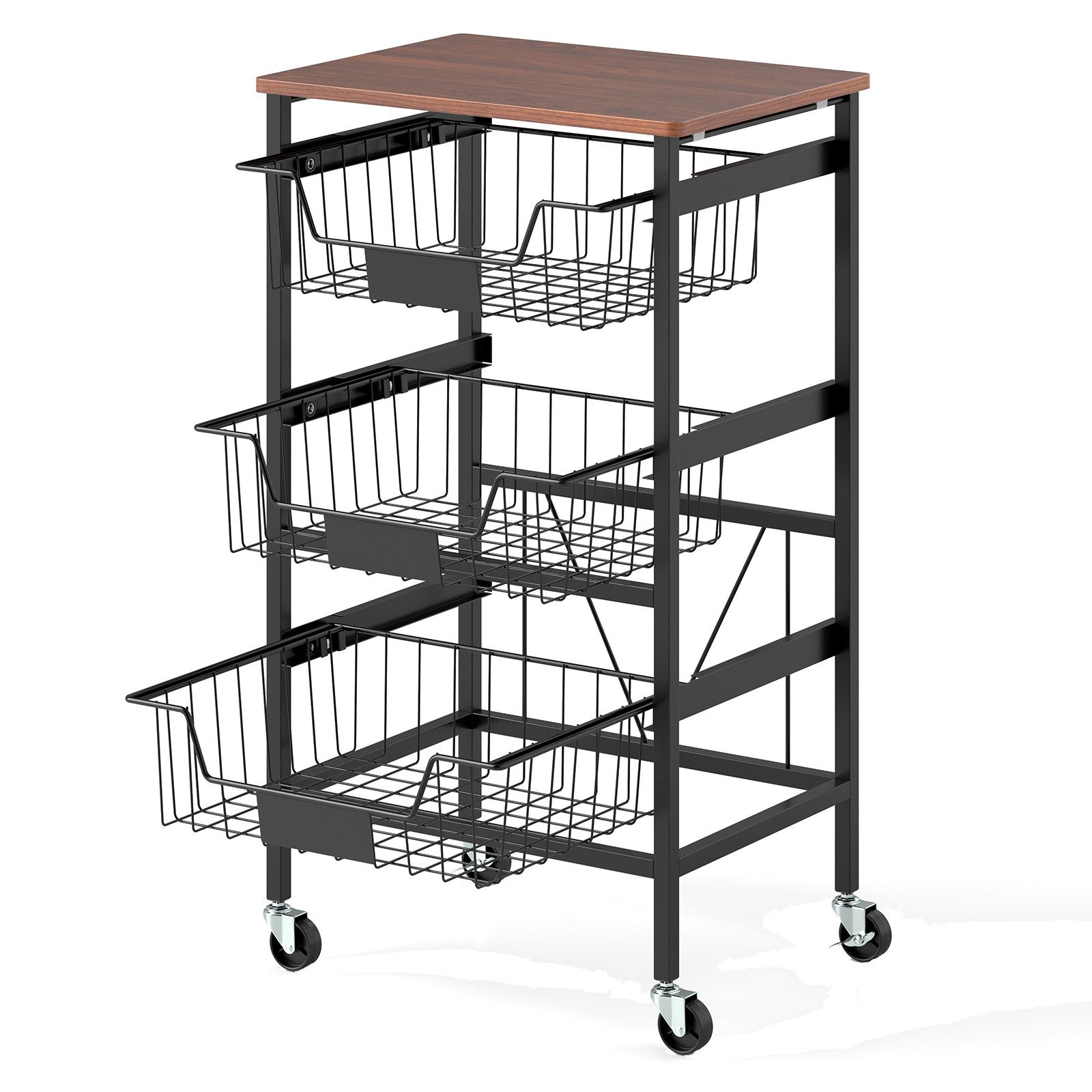 COSTWAY Servierwagen, 3 Etagen, ausziehbare Körbe, bis 50kg 42x31x74cm günstig online kaufen
