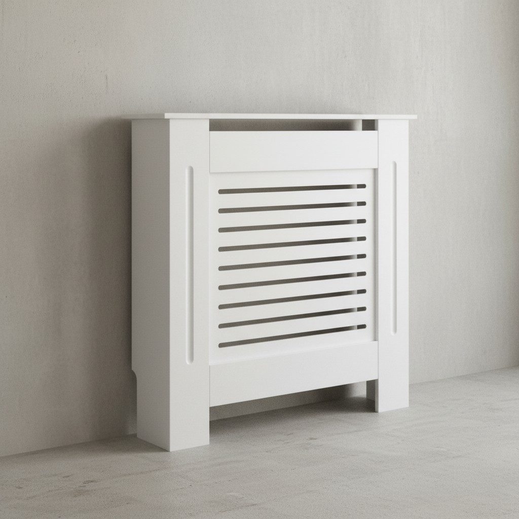 KADIMA DESIGN Heizungsverkleidung Heizkörperverkleidung: Robustes MDF mit Lamellenoptik, Weiß, MDF