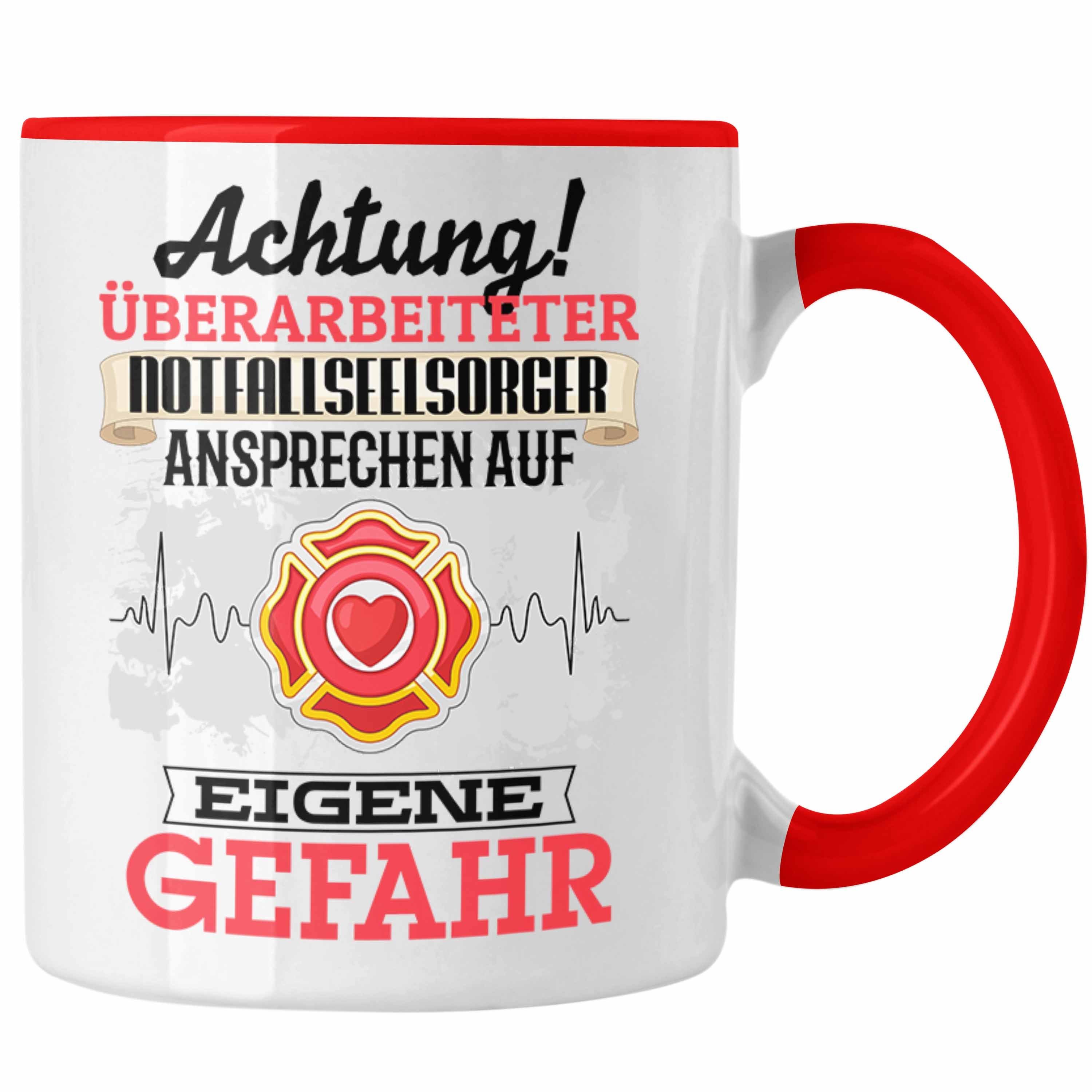 Trendation Tasse Notfallseelsorger Tasse Geschenk Lustiger Spruch Geschenkidee Kaffeebe Rot