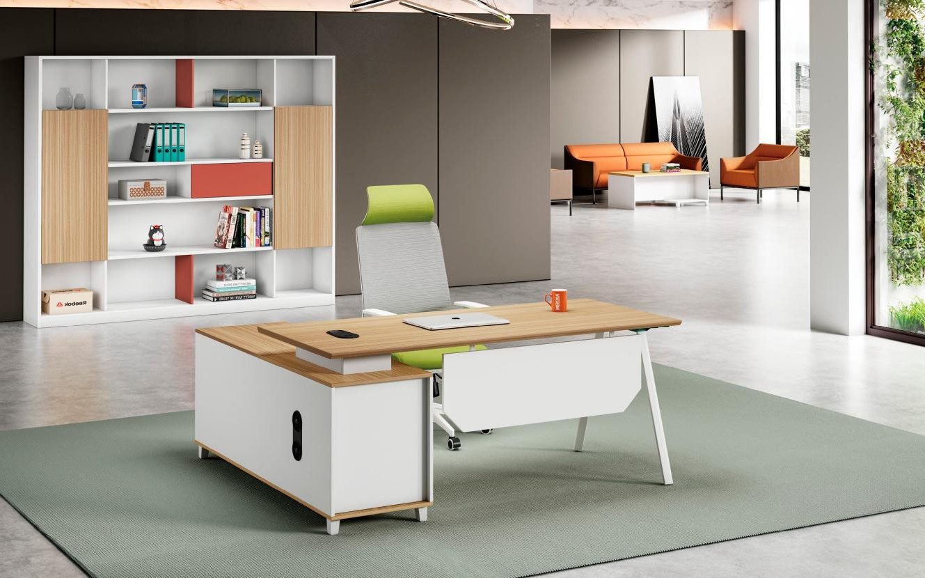 Büromöbel-Set Büromöbel in Weiß Holz mit Arbeitstisch und Büroschrank